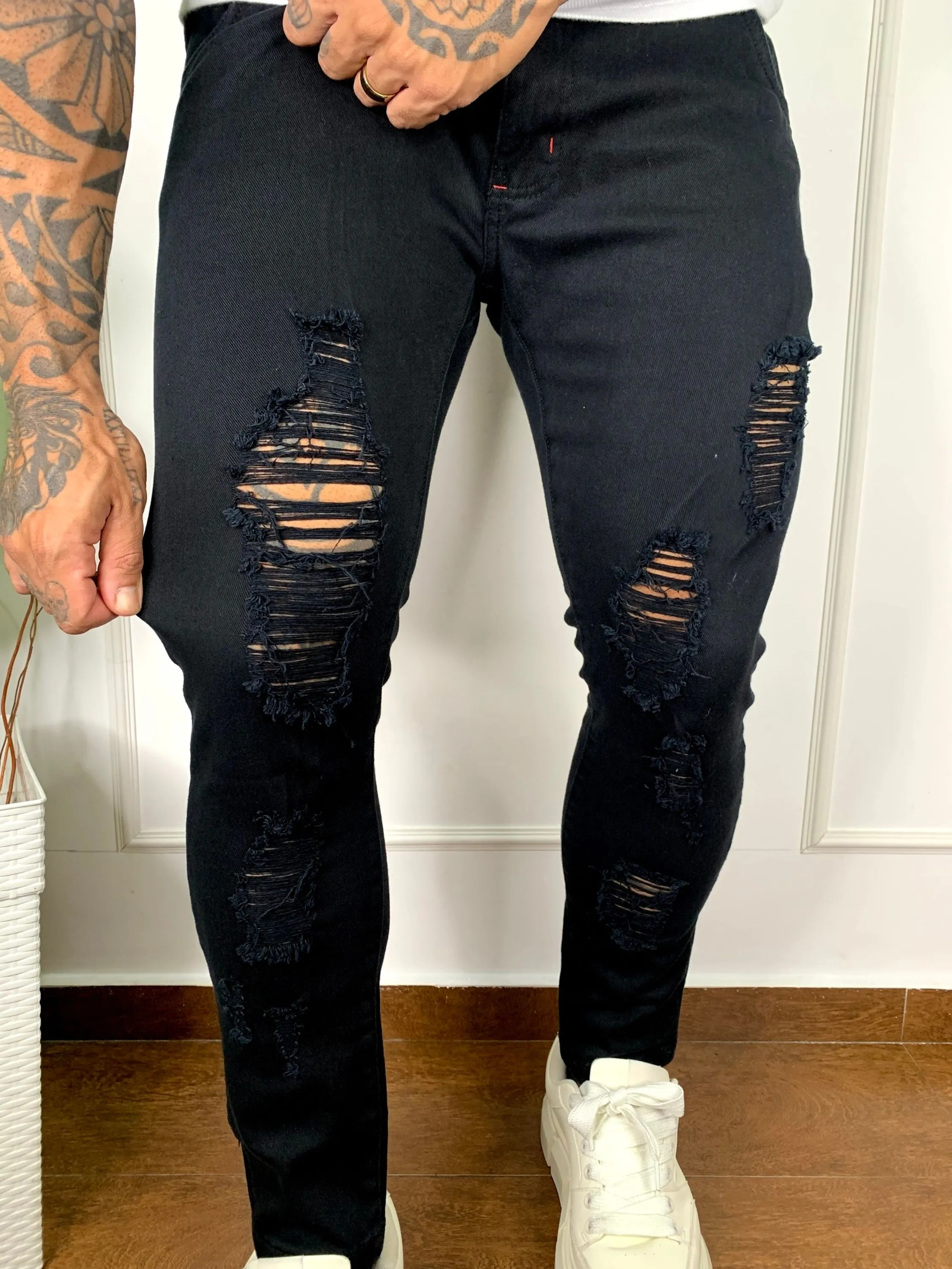 calça jeans masculina skinny preta