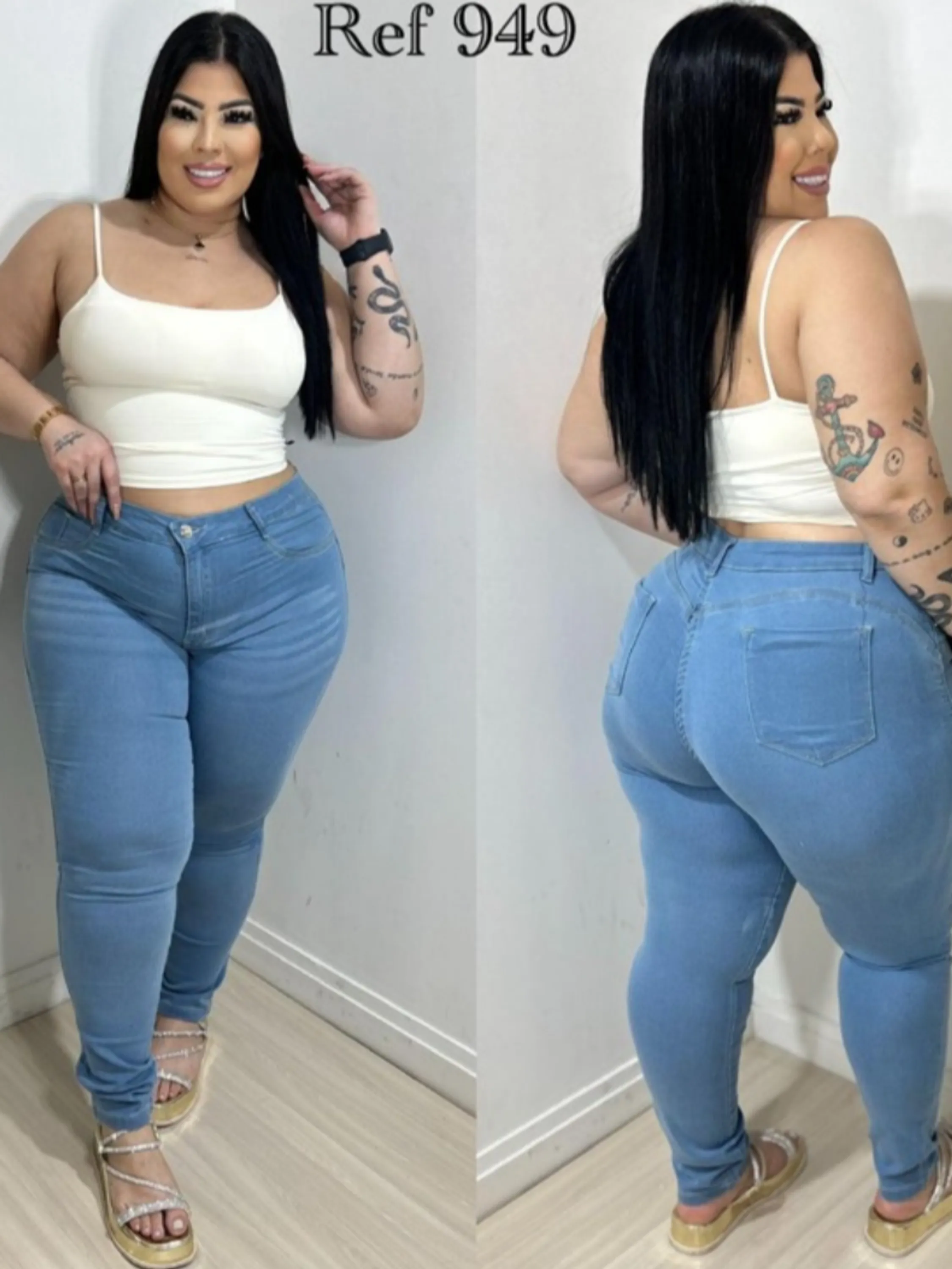 Calça Jeans Plus Size Feminina modelo skinny com elastano modelo exclusivo power do 46 ao 54 direto da fábrica.