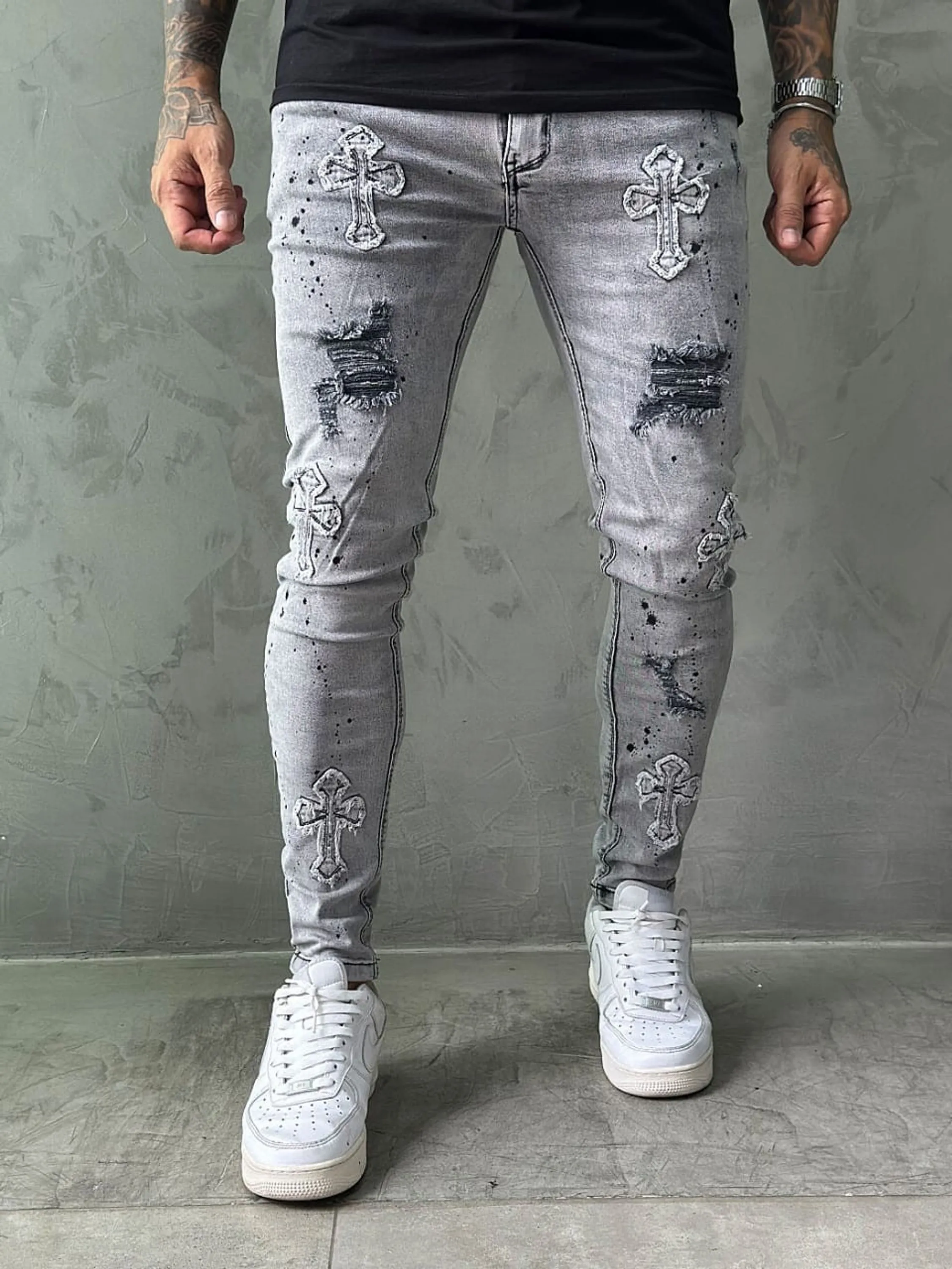 calça jeans grafite  skinny masculina