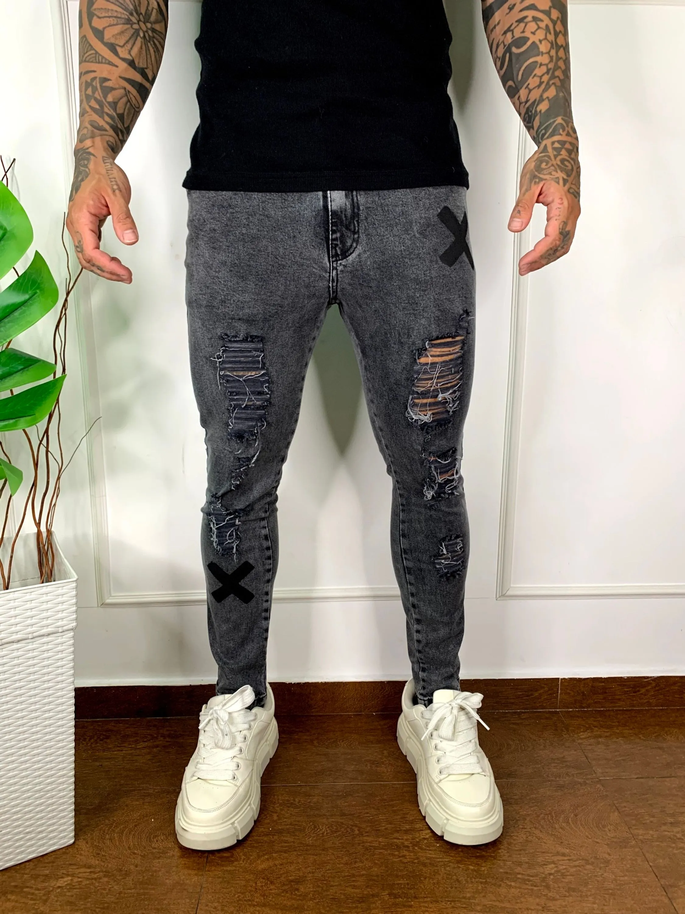 calça jeans jogador masculina grafite