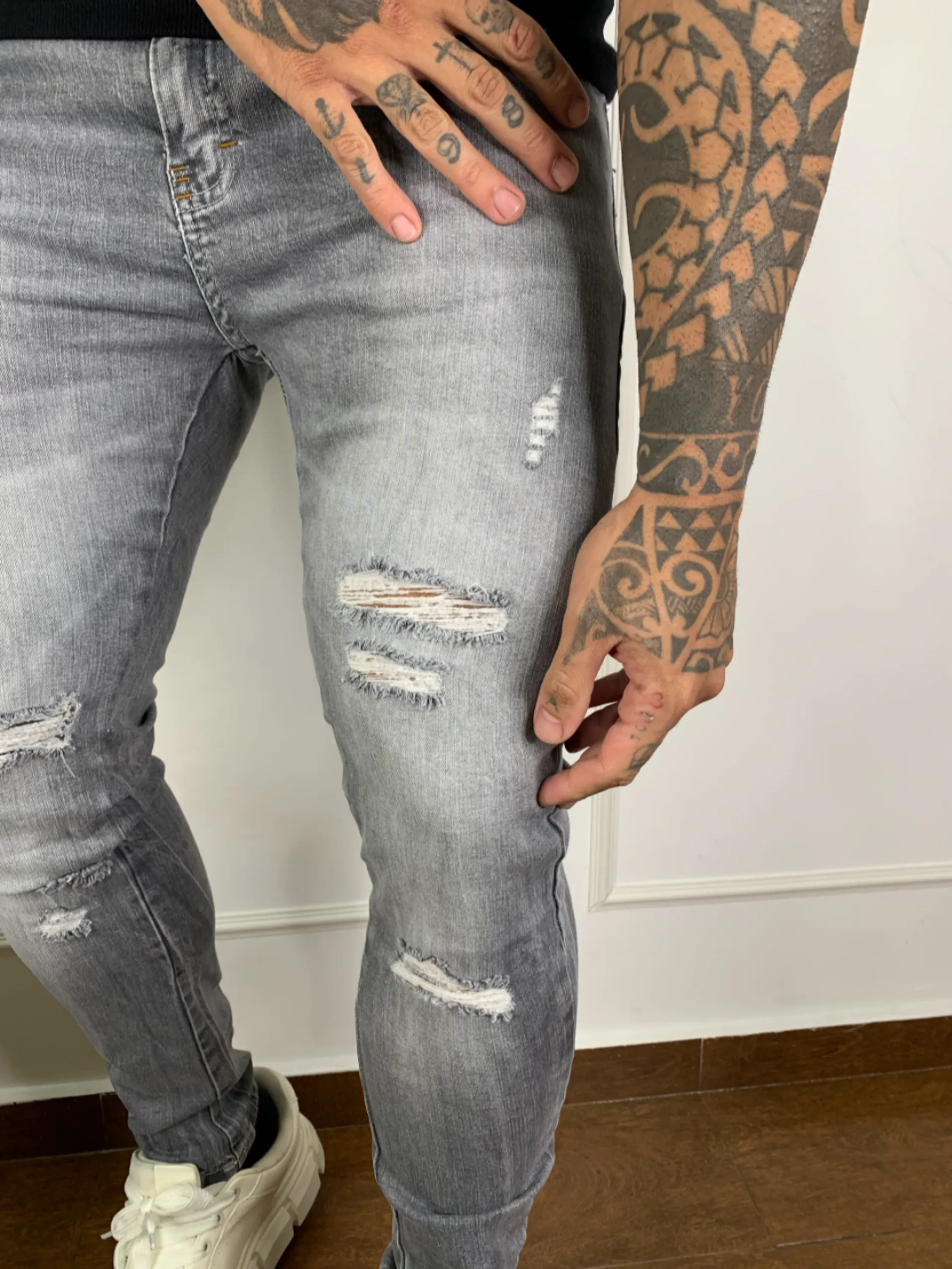 calça jeans masculina skinny grafite