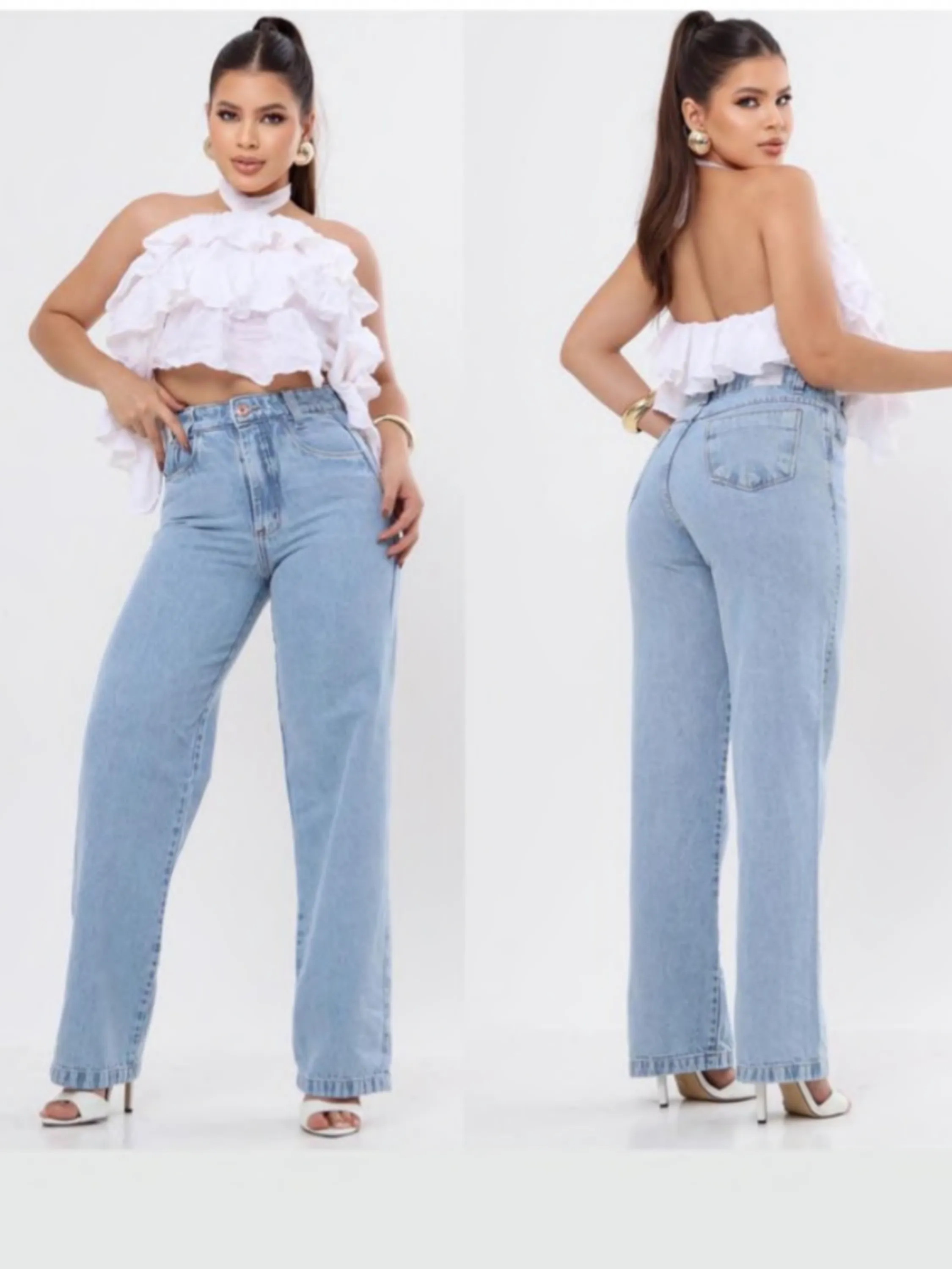 calça widleg jeans tonalidade clara