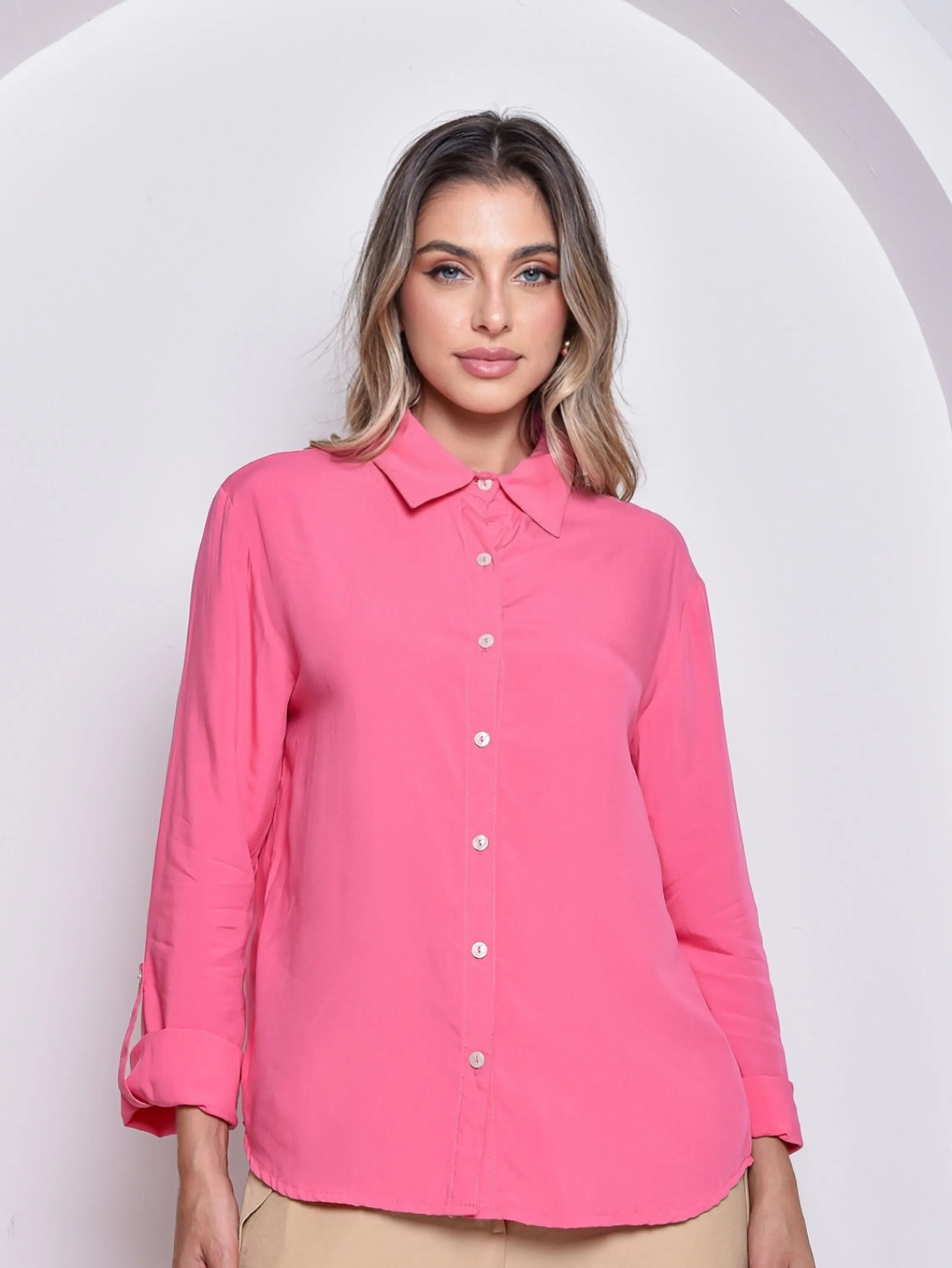 Camisa Cenarium Viscose Rosa Chiclete Claro