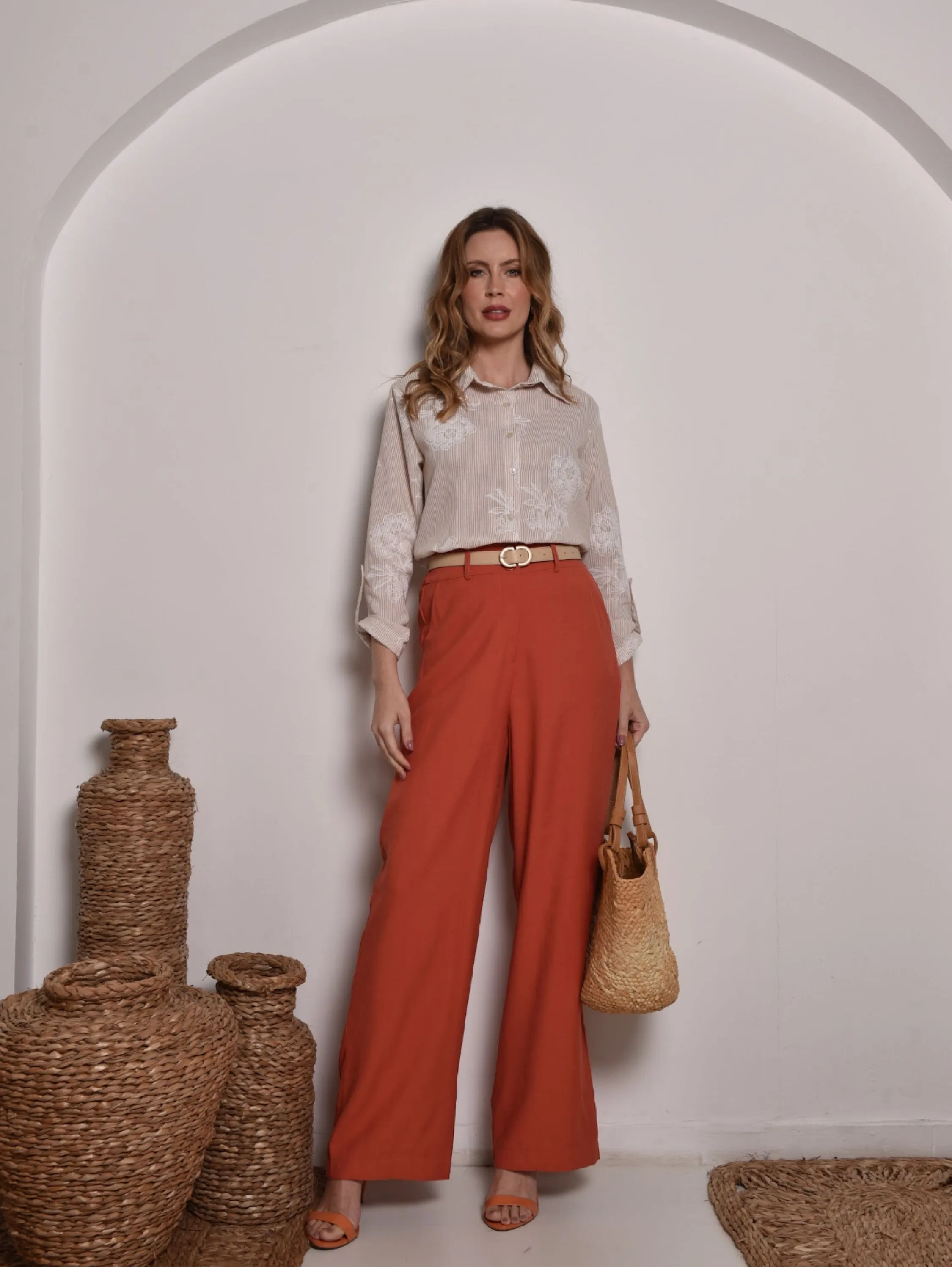 Camisa Cenarium cambraia listrado floral