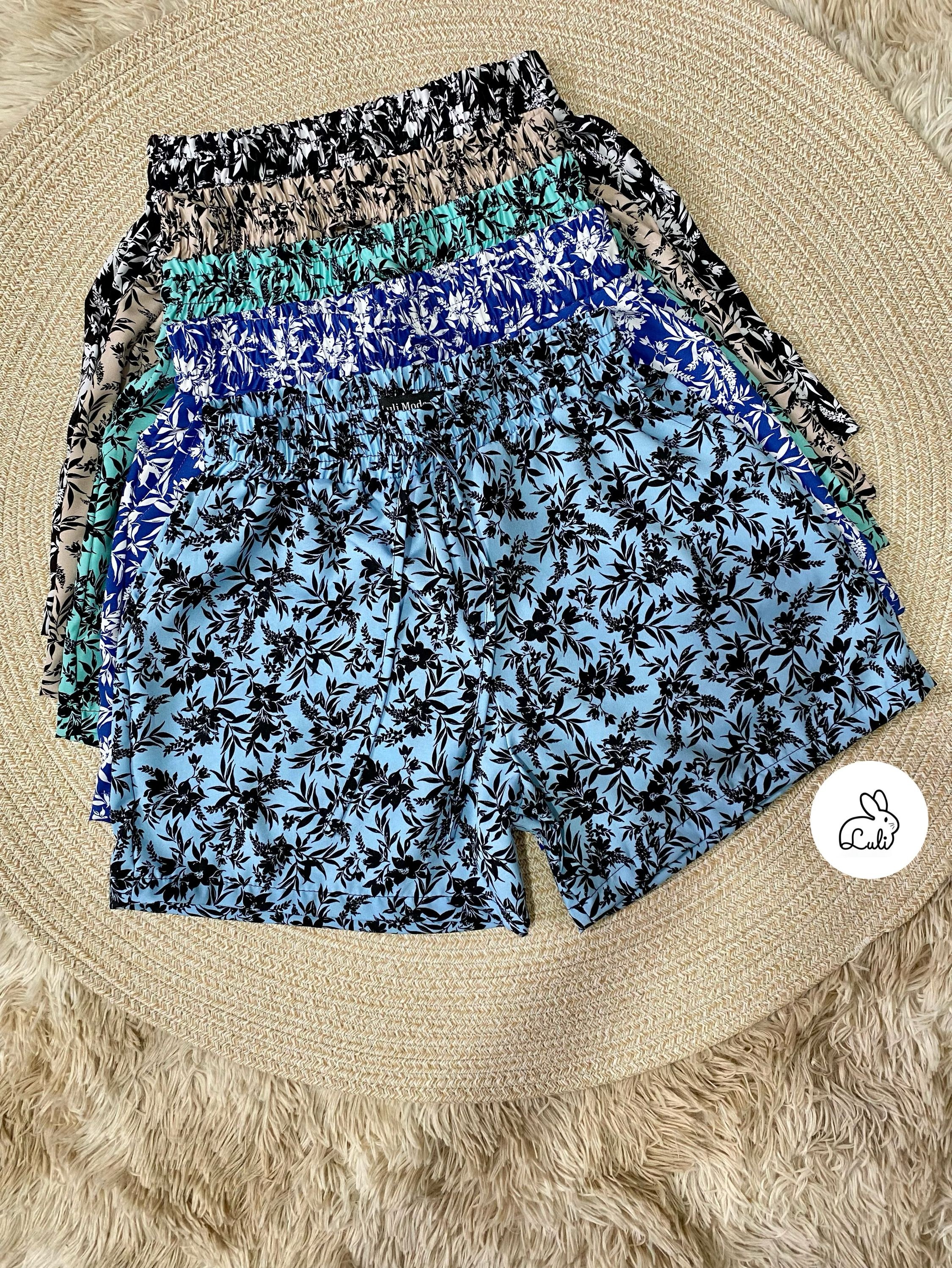 Short crepinho estampada básica