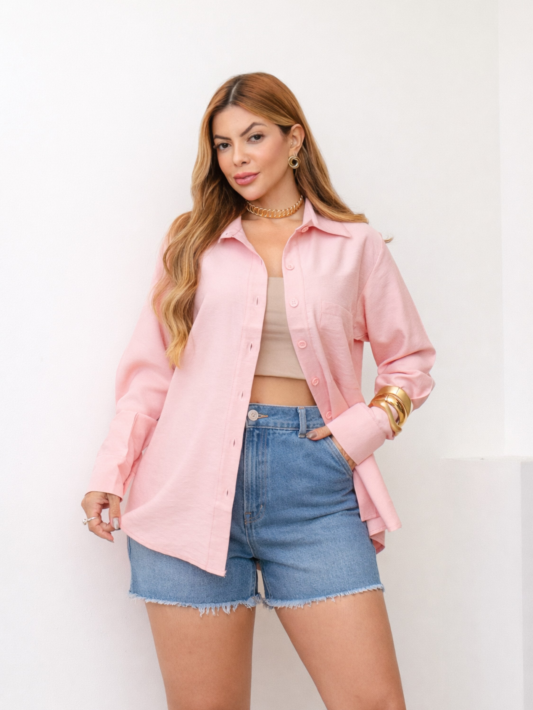 Camisa Feminina Casual Manga Longa Com Botão/MI-011