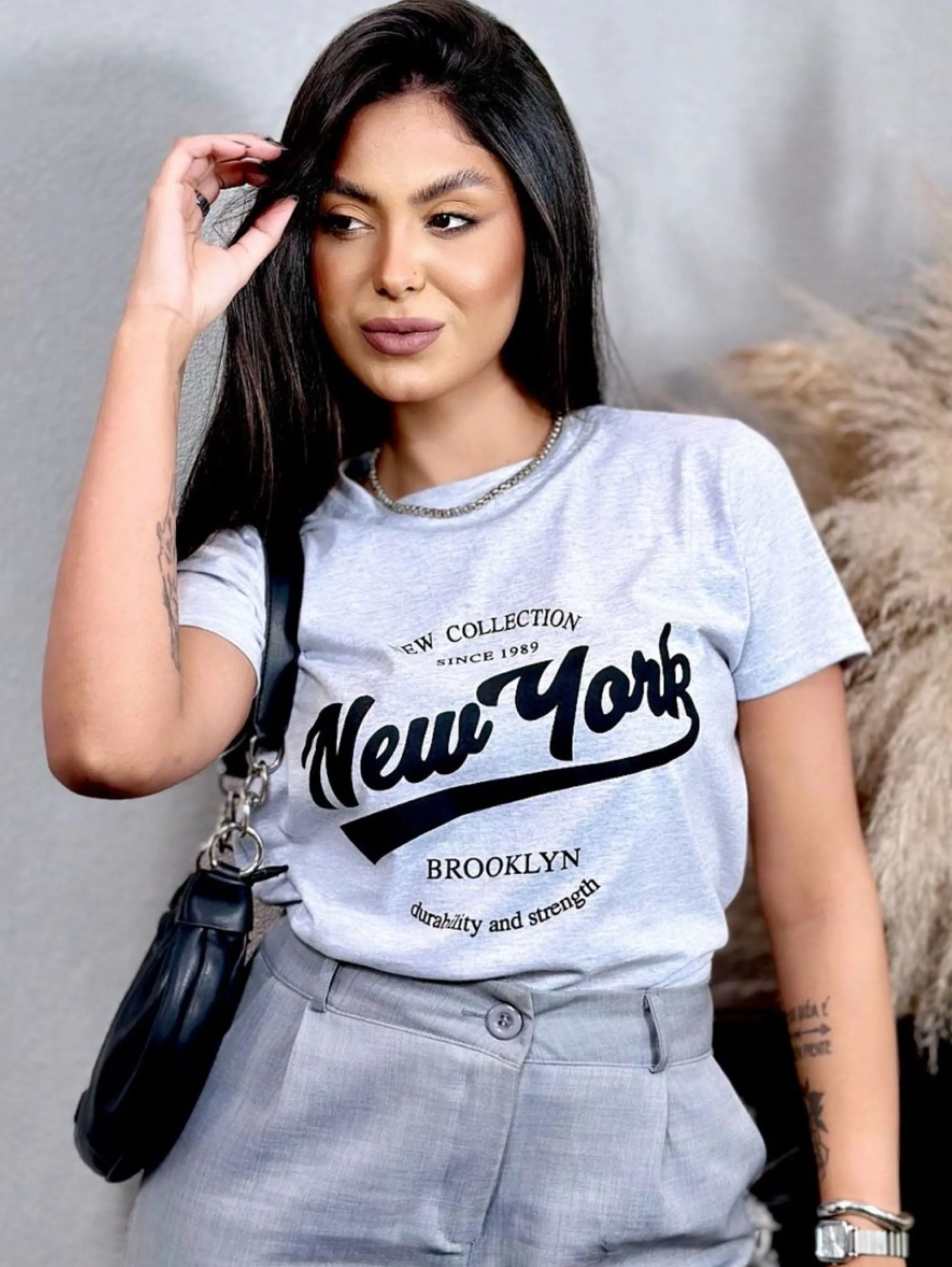 Blusa T-shirt Camiseta Feminina Tecido Viscolycra Estampa New York