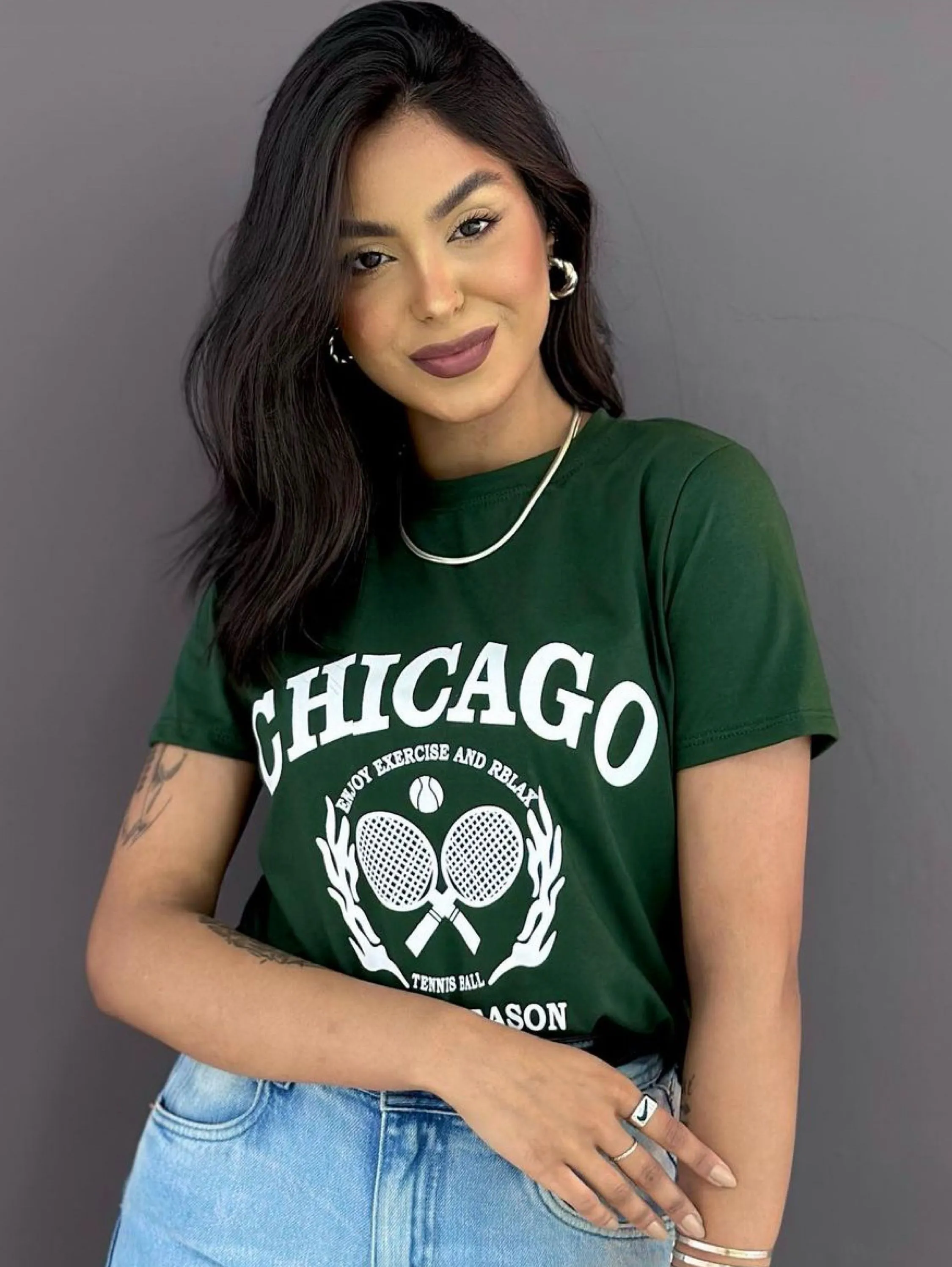 Blusa T-shirt Camiseta Feminina Tecido Viscolycra Estampa Chicago