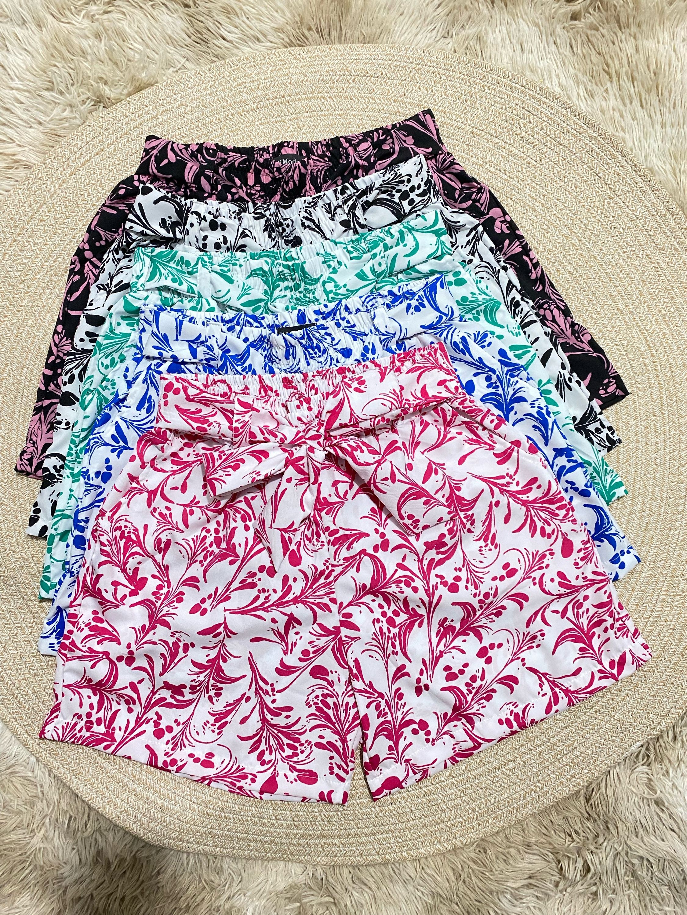 Short Feminino Tecido Crepinho Com Laço de Amarrar