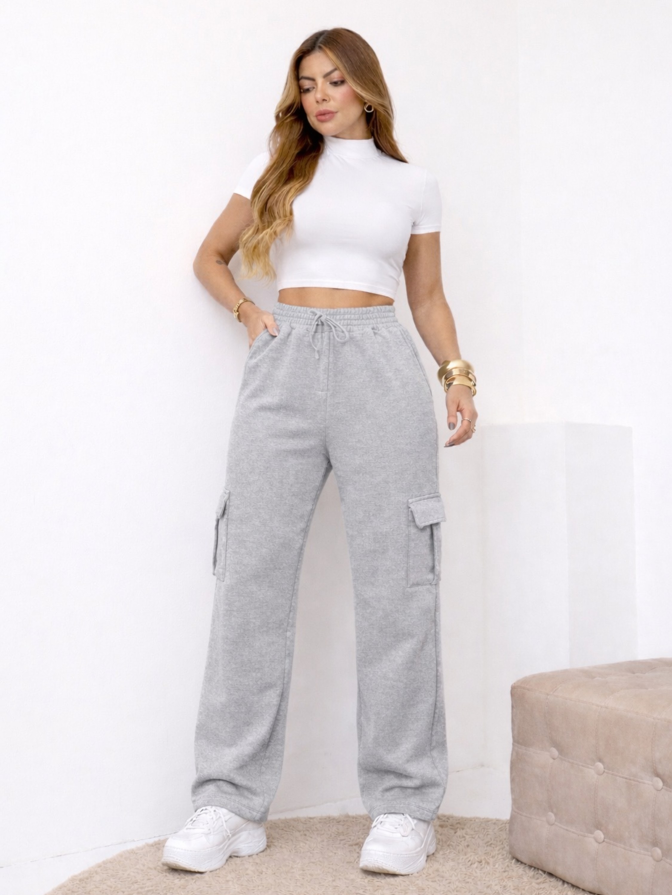 Calça Cargo Moletom com bolso confortável/MI-019