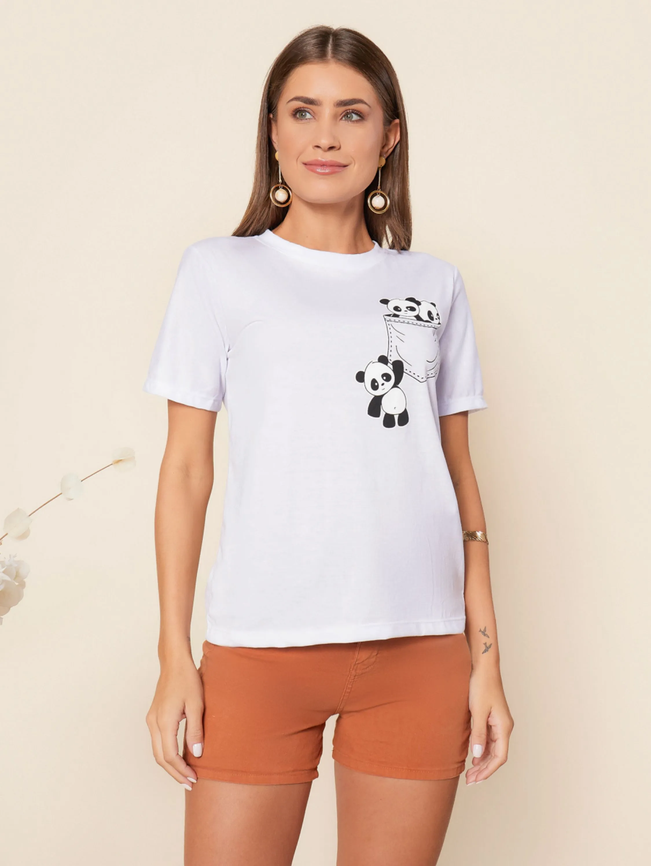 Blusa T-shirt Camiseta Feminina Tecido Viscolycra Estampa Panda Bolso Luli Fashion