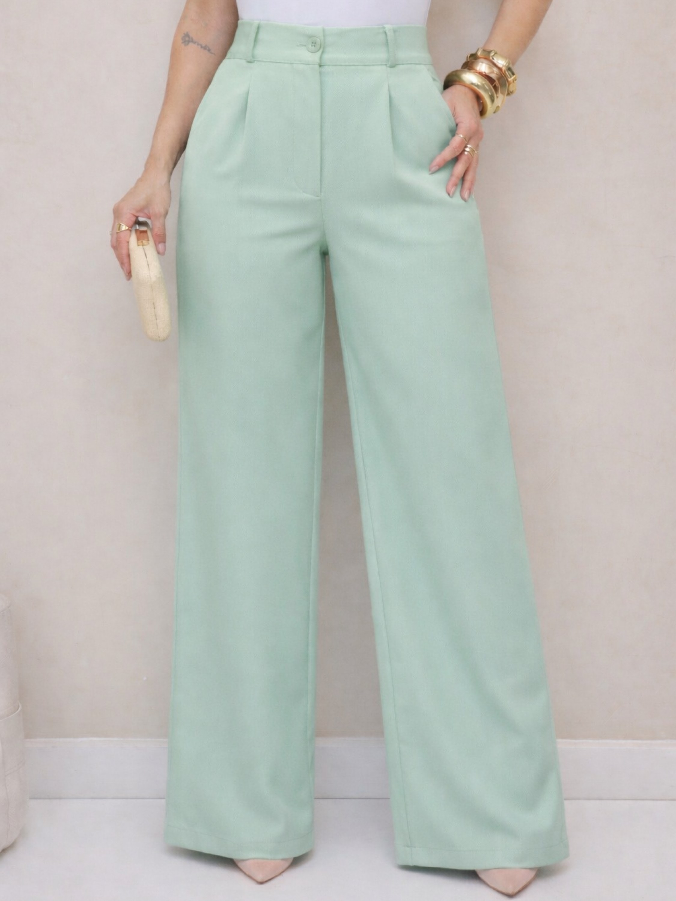 Calça Alfaiataria Social Pantalona Cintura Alta