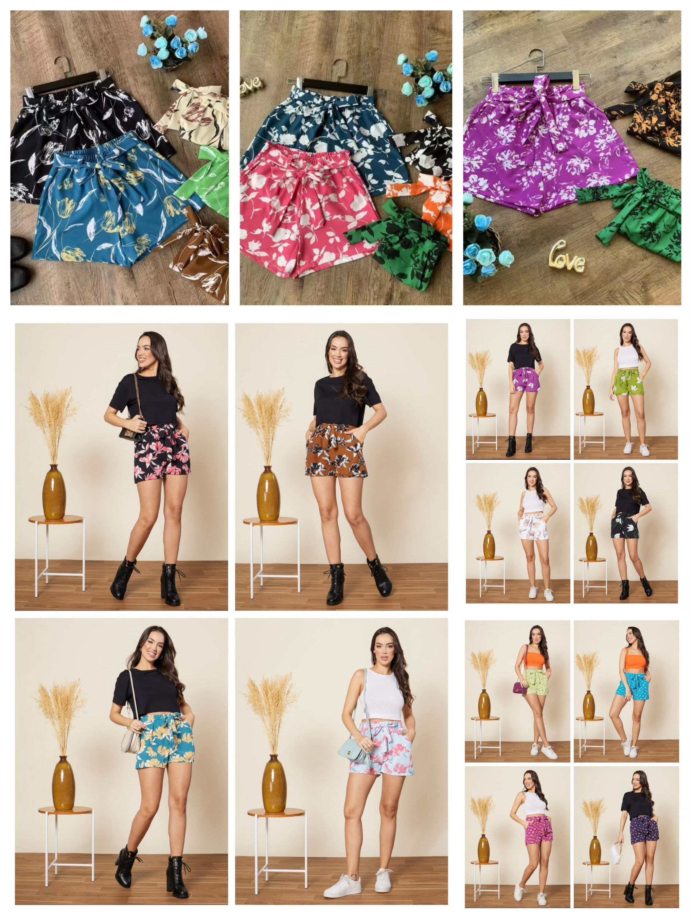 Short de amarrar tecido crepinho estampa variada