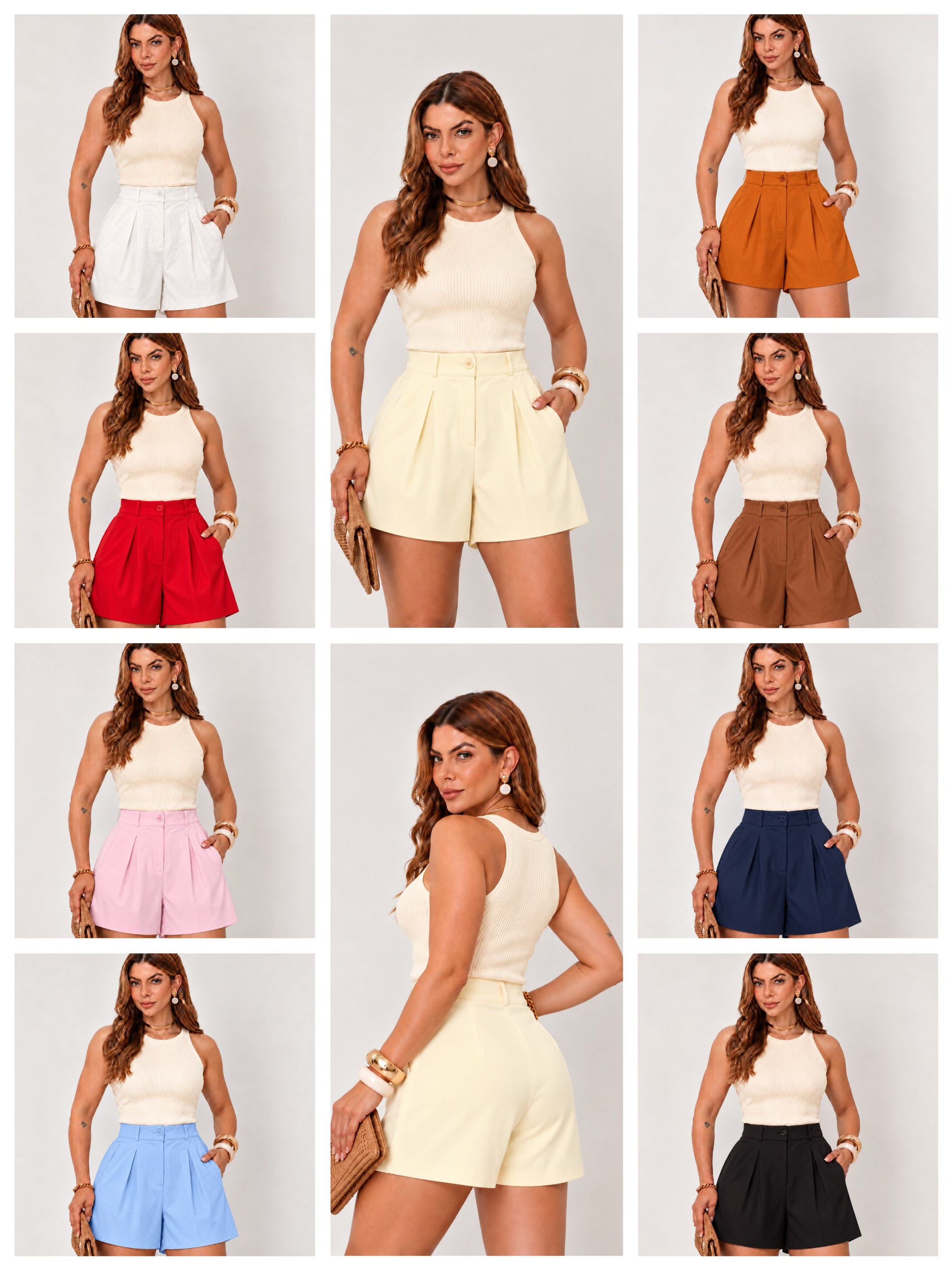 Short Feminino Cintura Alta com Bolsos Elegante