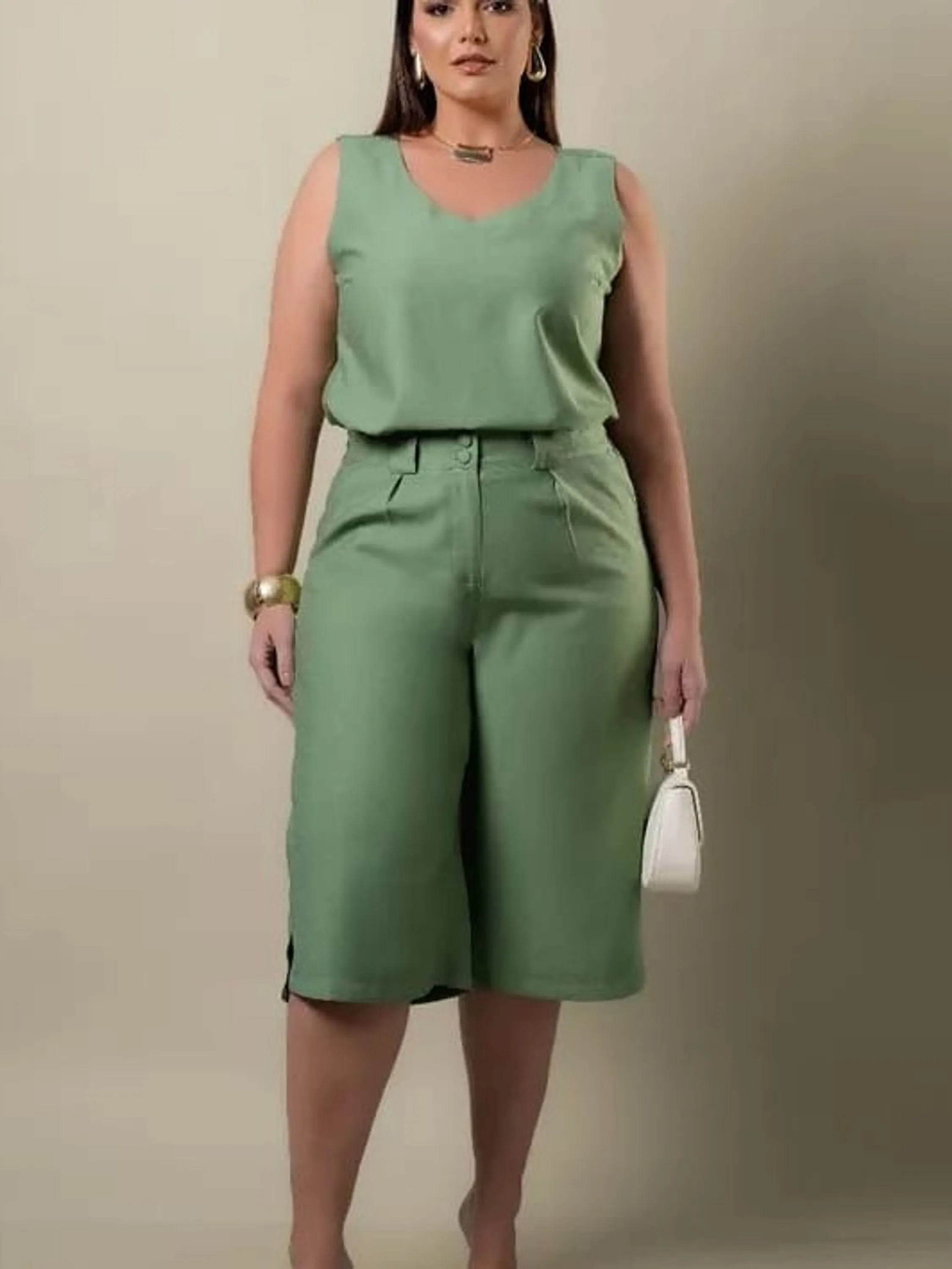 Conjunto Pantacourt Feminino Plus Size Alfaiataria ⭐