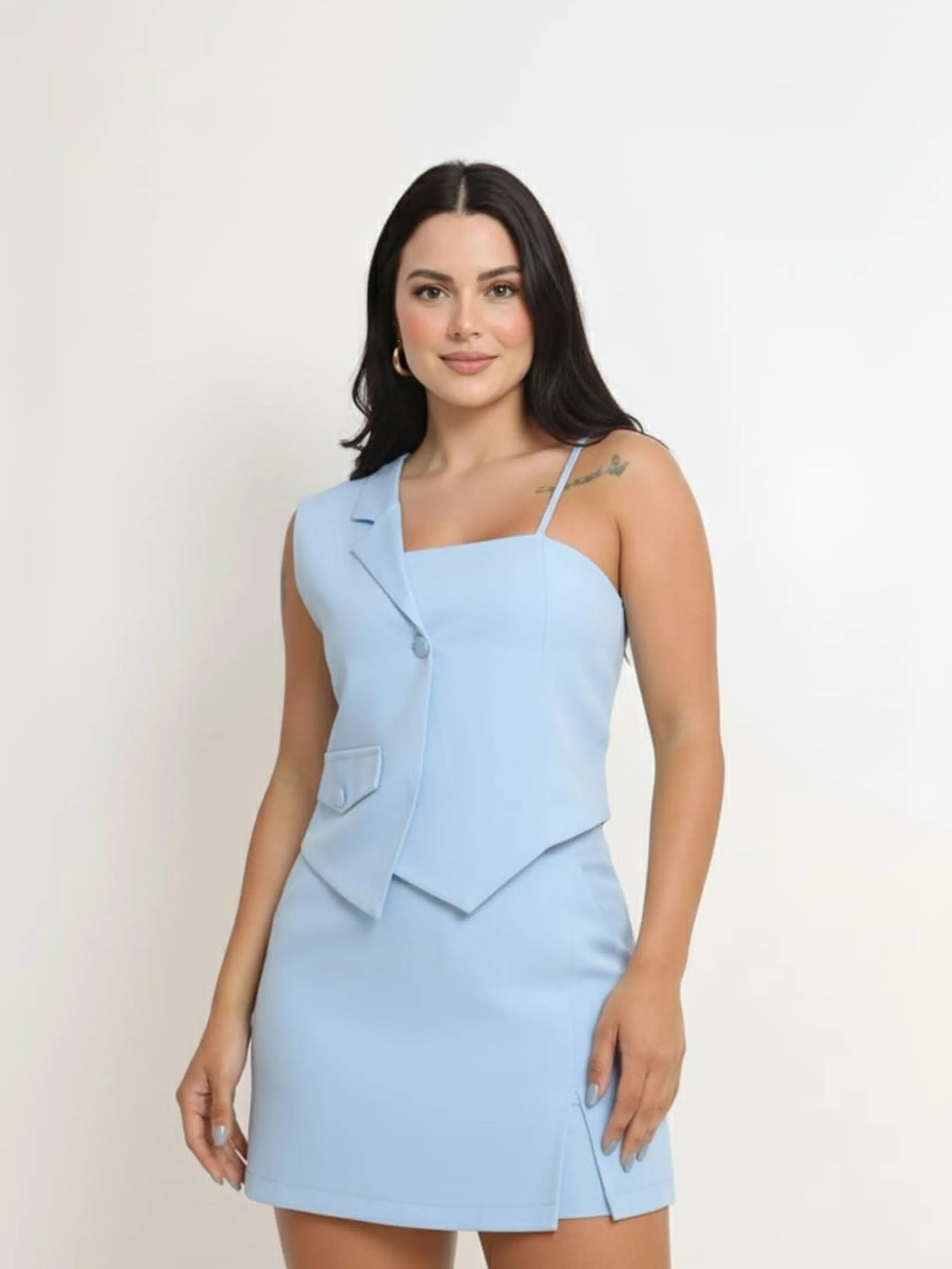 Conjunto Regata Assimétrica e Short-Saia Feminino ⭐