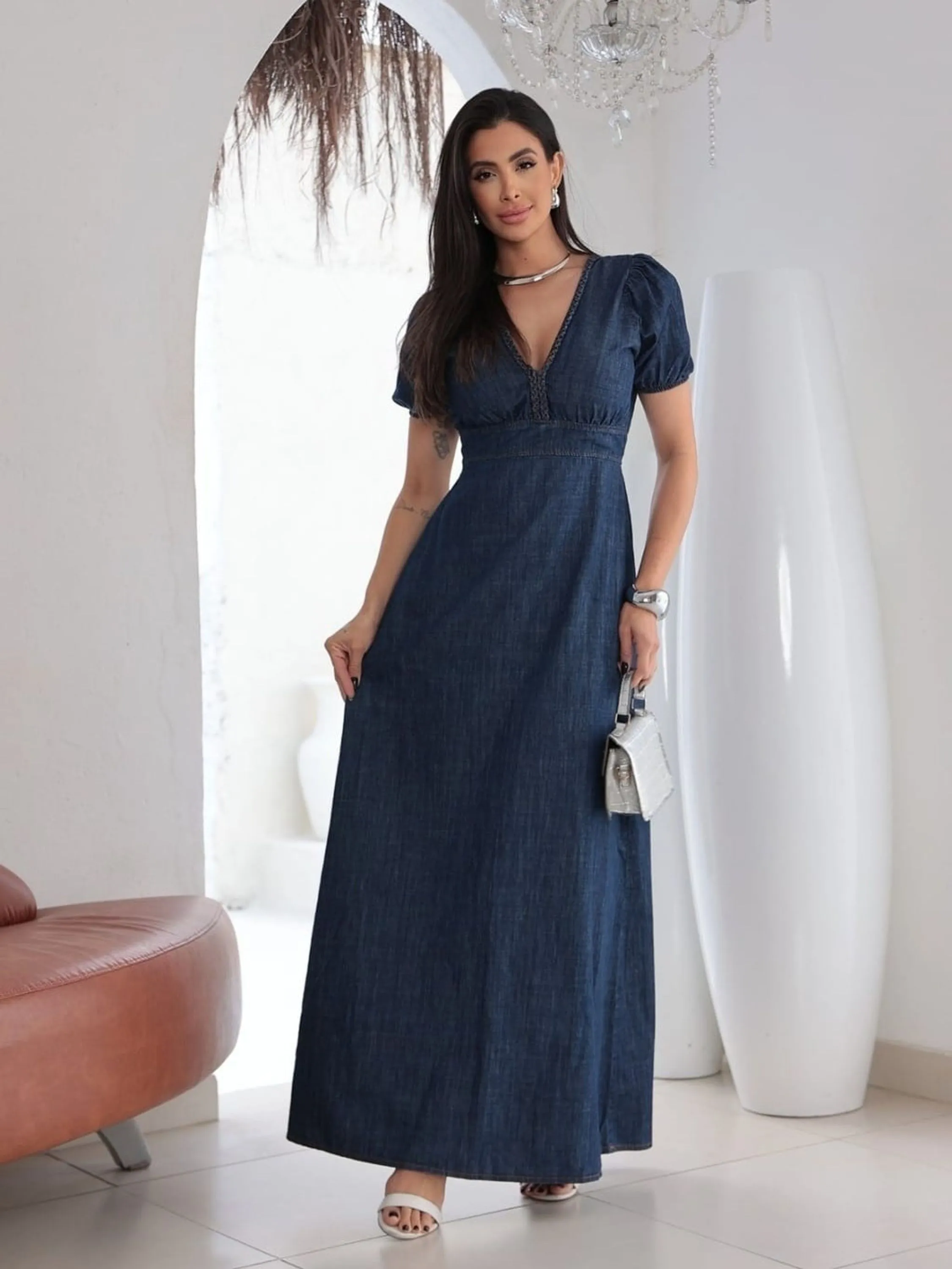 Vestido Feminino Jeans Longo Evangélica ⭐
