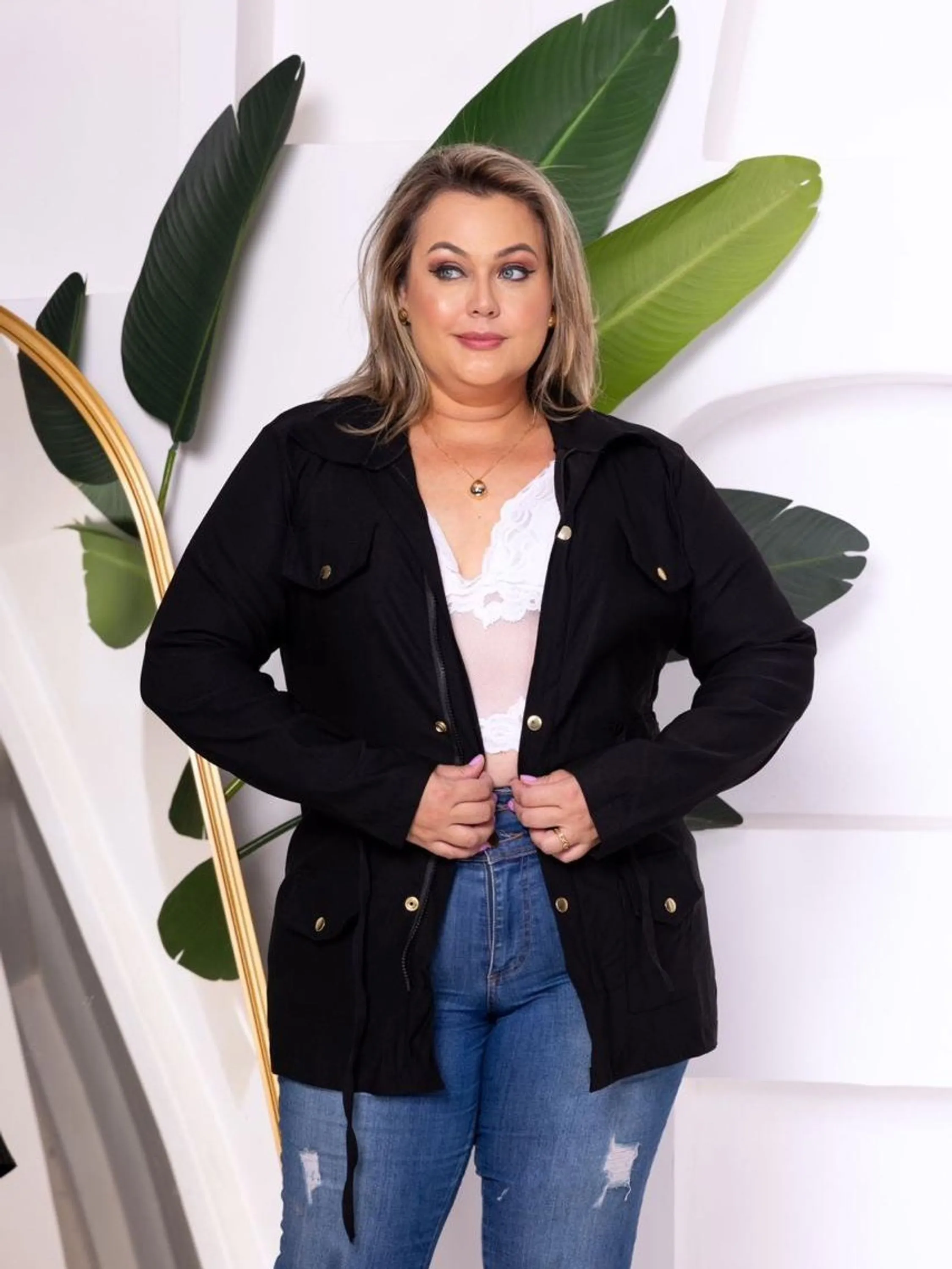 Jaqueta Parka Plus Size em Bengaline⭐