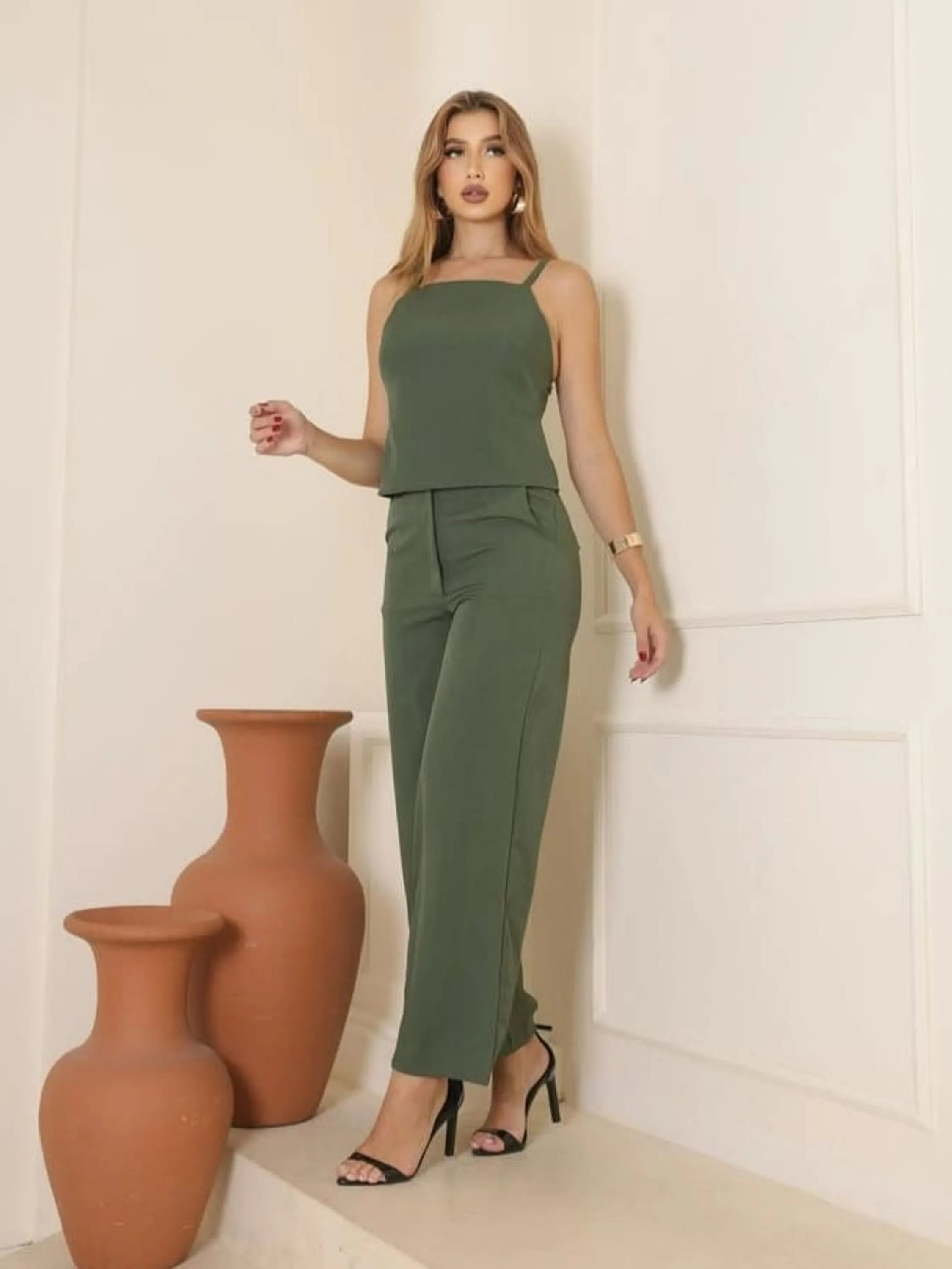 Conjunto Feminino Calça Pantalona + Blusa Regata ⭐