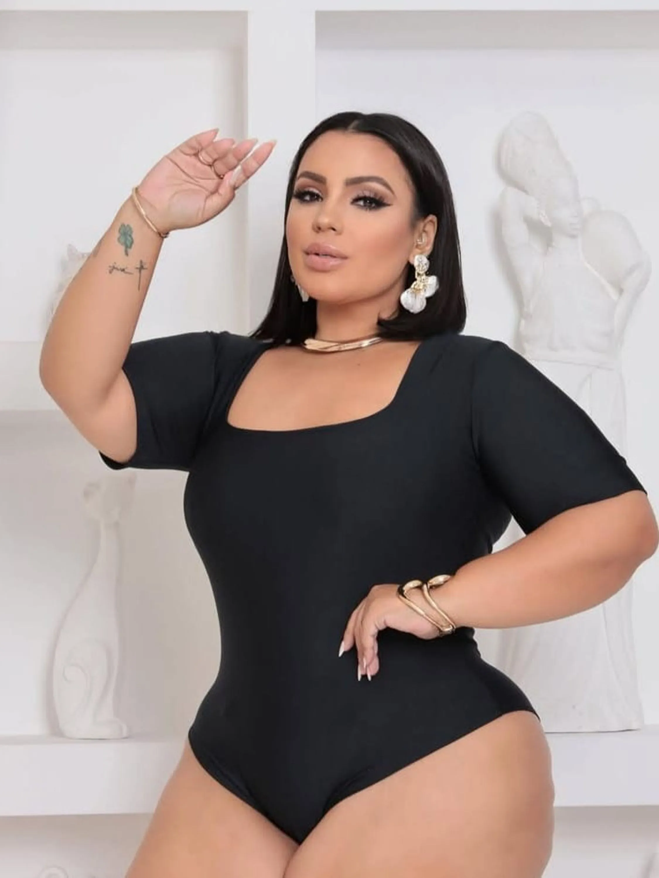 Body Manguinha Feminino Plus Size Suplex ⭐