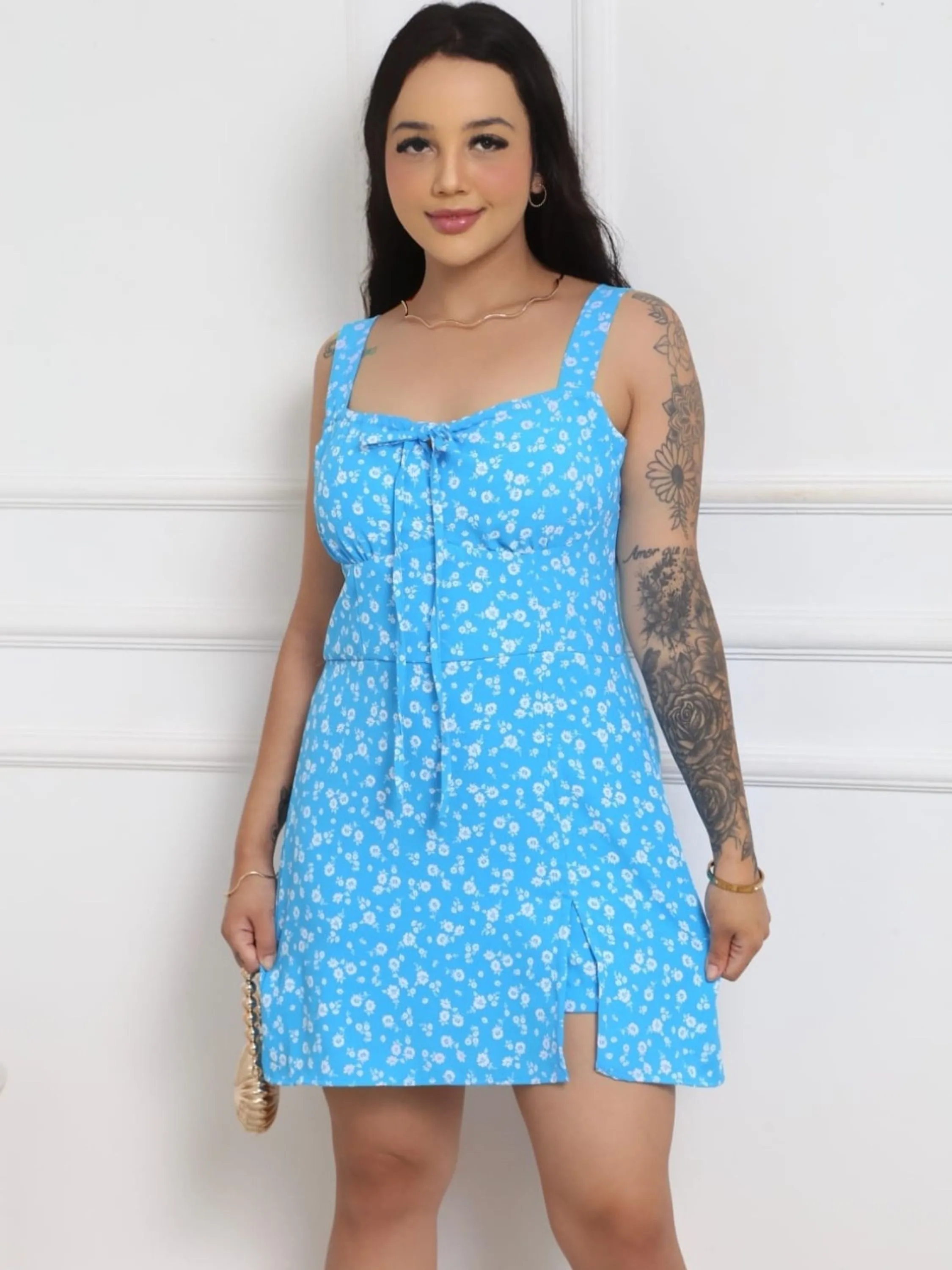 Vestido estampado curto teen