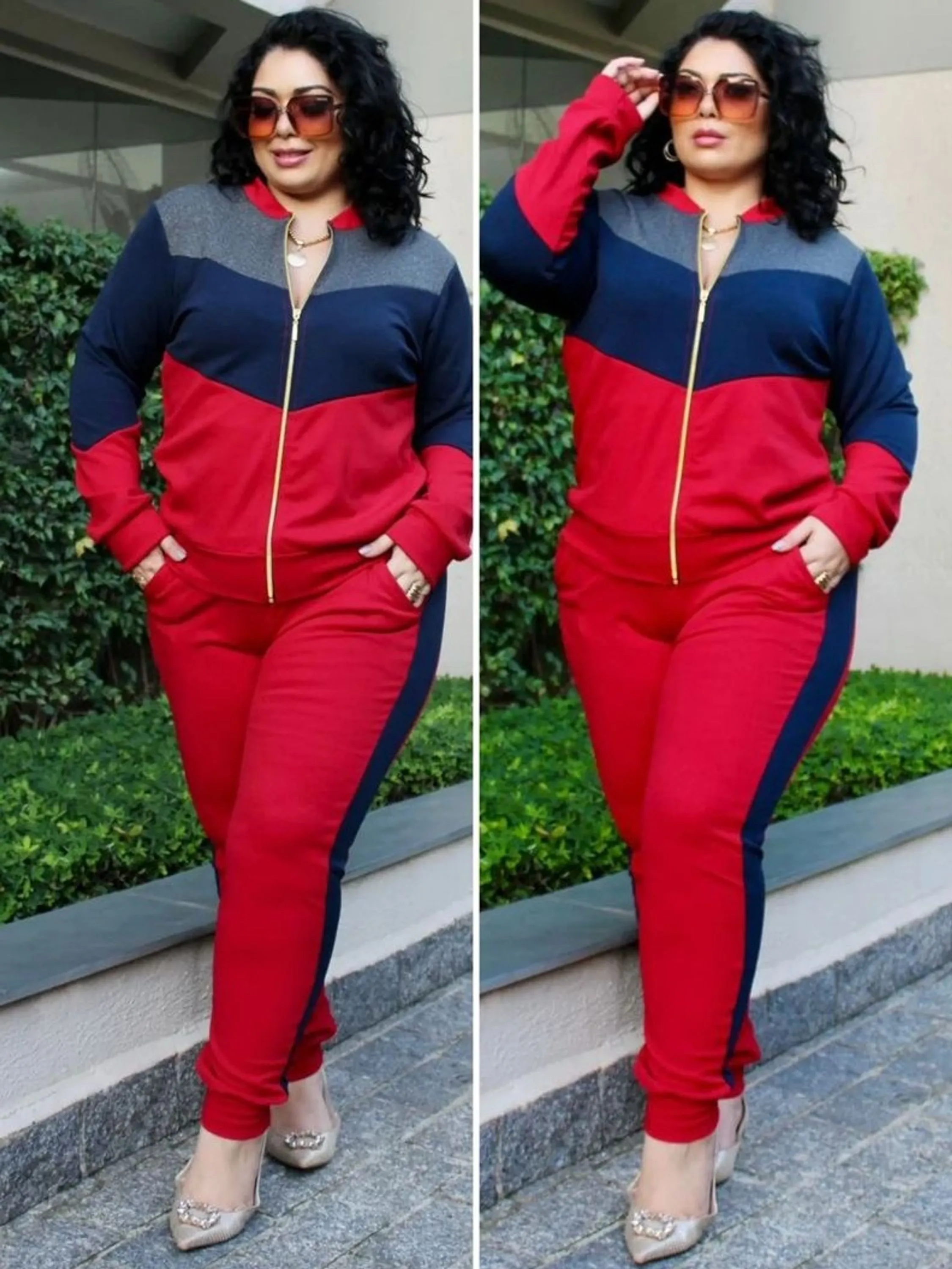 Conjunto Plus Size Calça e Blusa Manga Longa Zíper