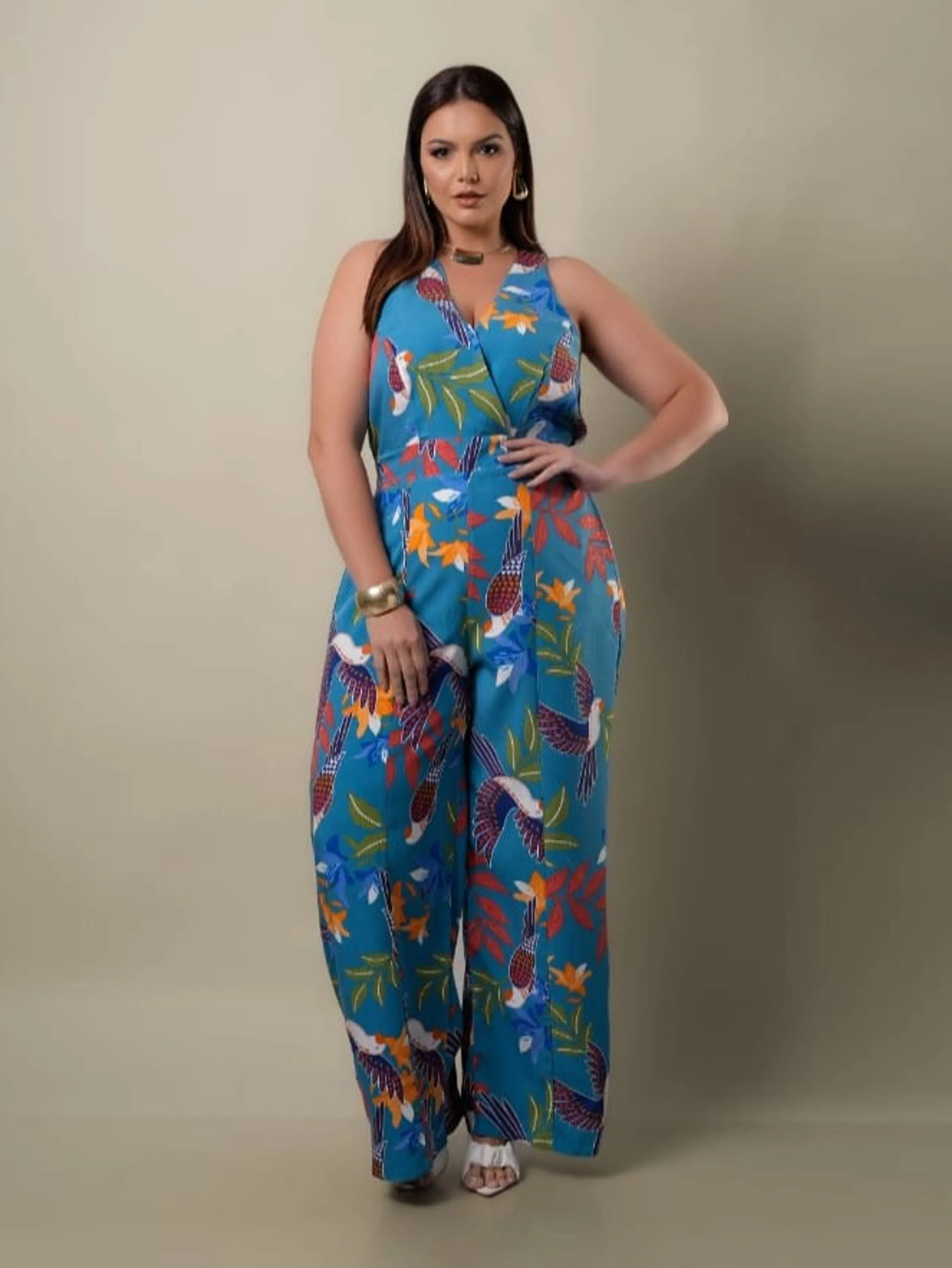 Macacão Pantalona Estampado Feminino Plus Size ⭐