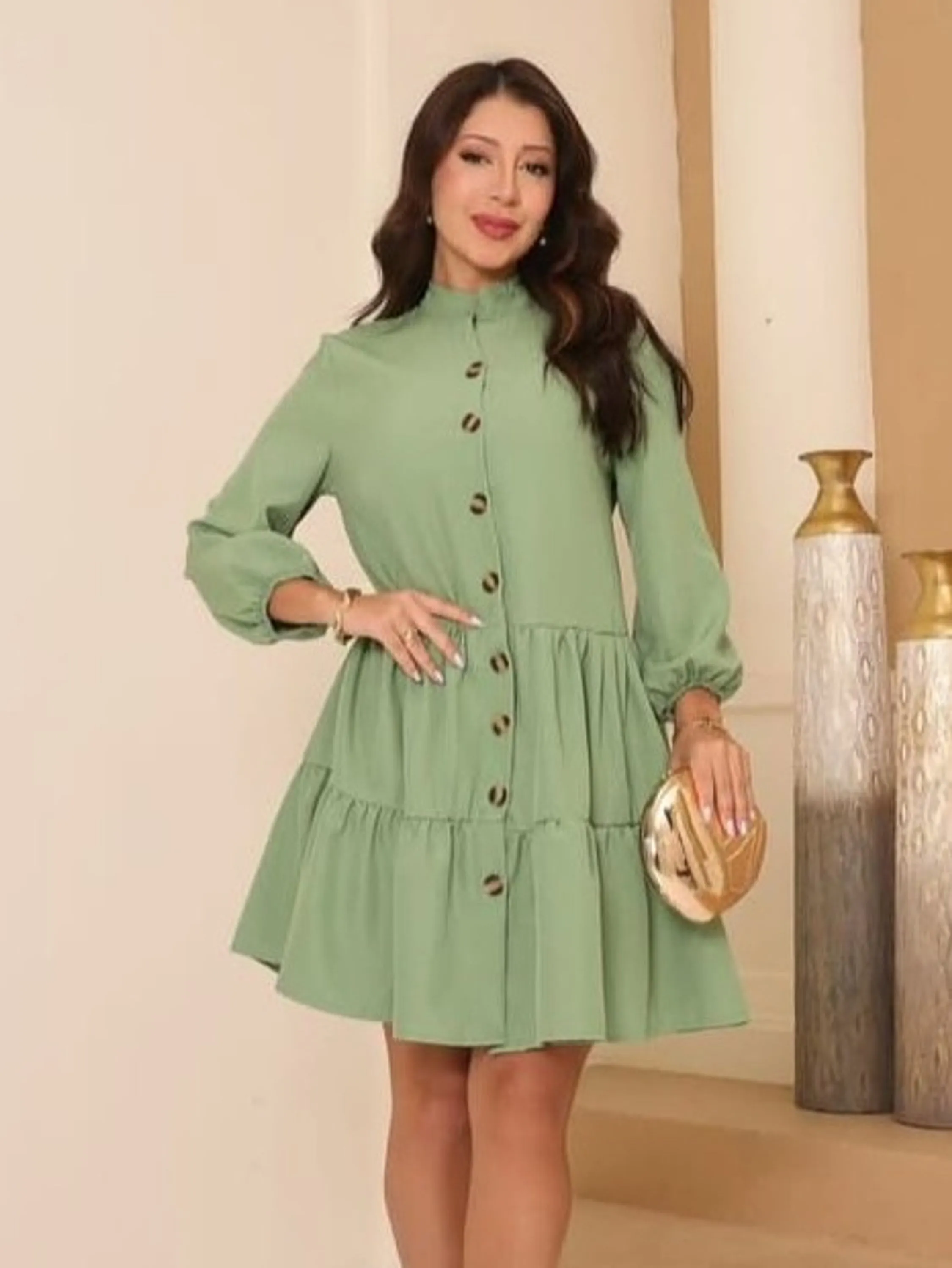 Vestido Midi Manga Longa em Alfaiataria ⭐
