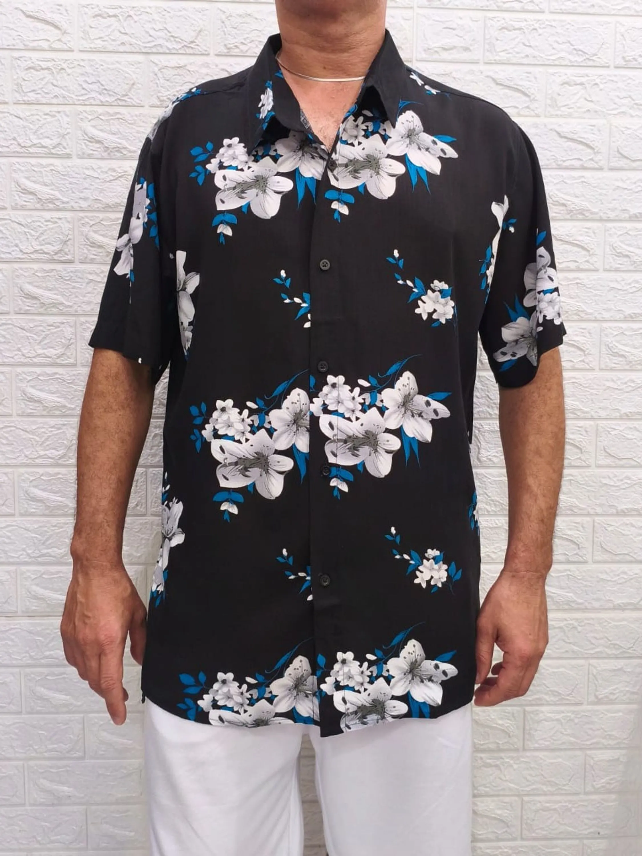 Camisa Masculina Plus Size Viscose Manga Curta Floral ⭐