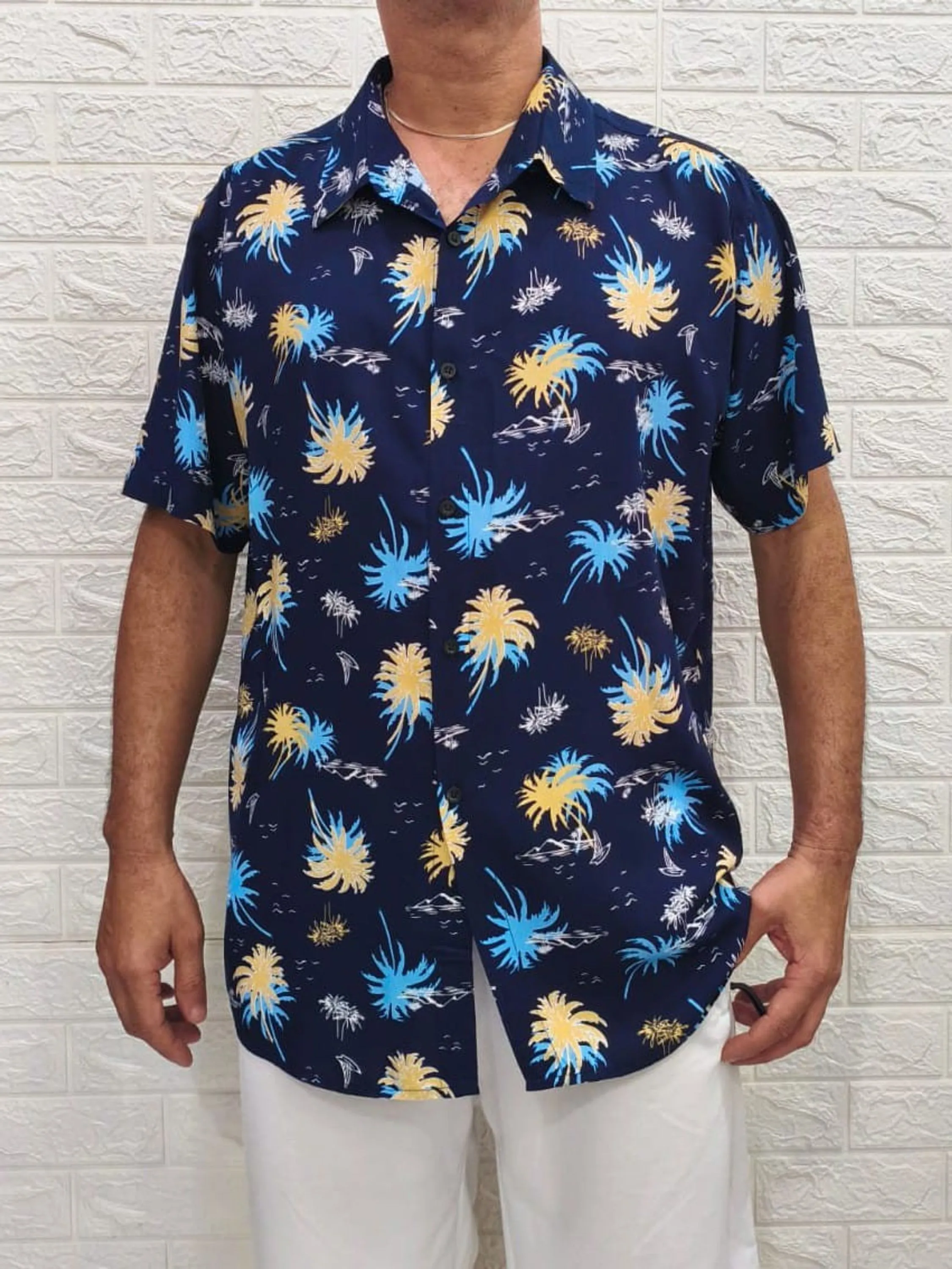 Camisa Masculina Plus Size Slim Social Estampa Floral ⭐