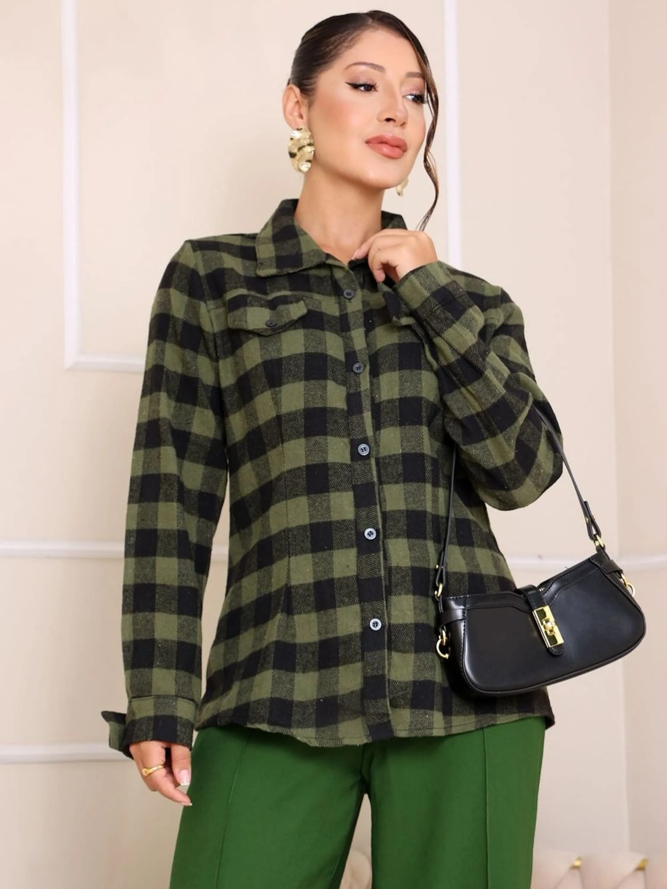 Camisa Feminina Xadrez Gola Flanelada ⭐⭐