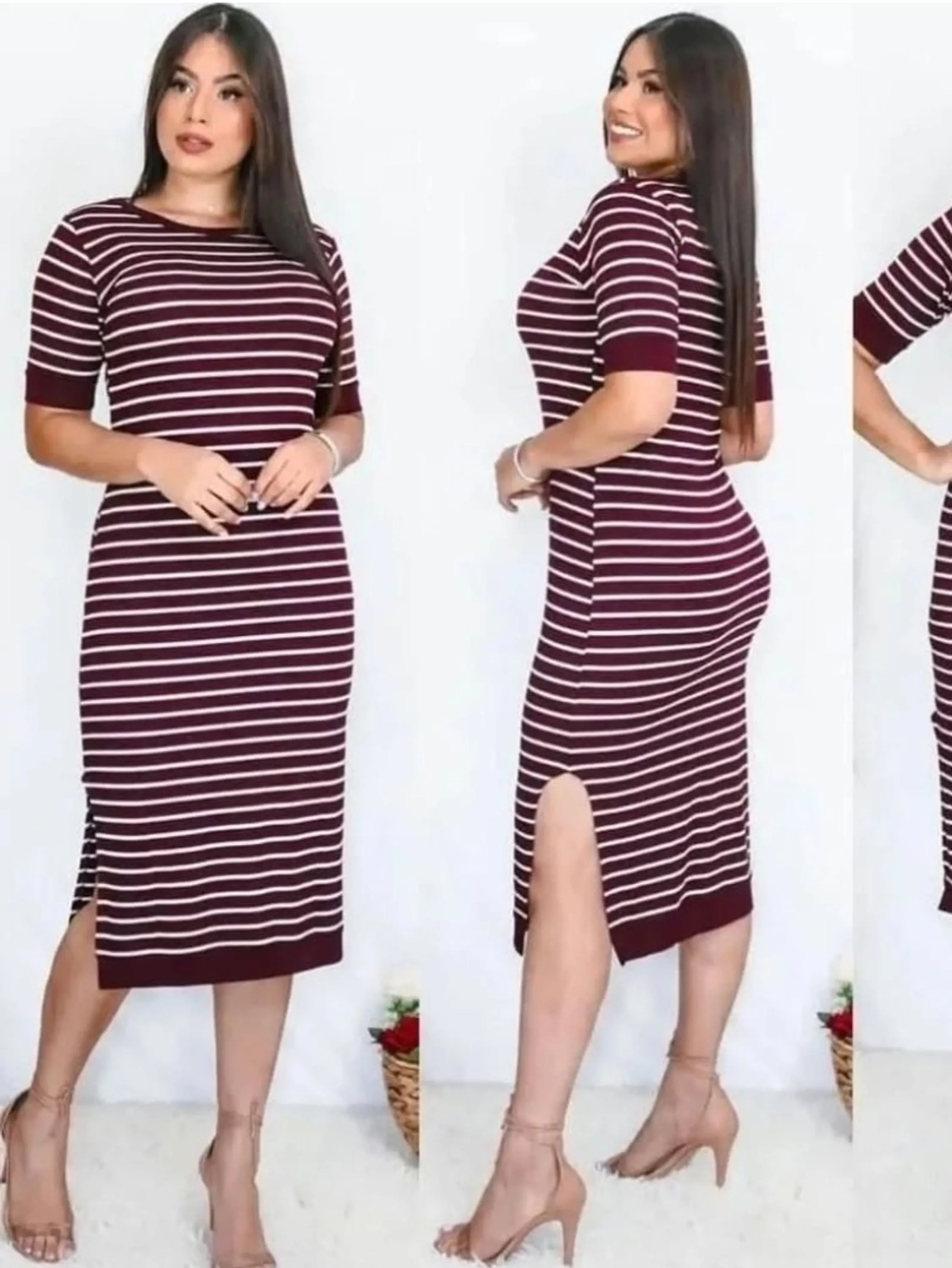 Vestido Feminino Midi Listrado ⭐