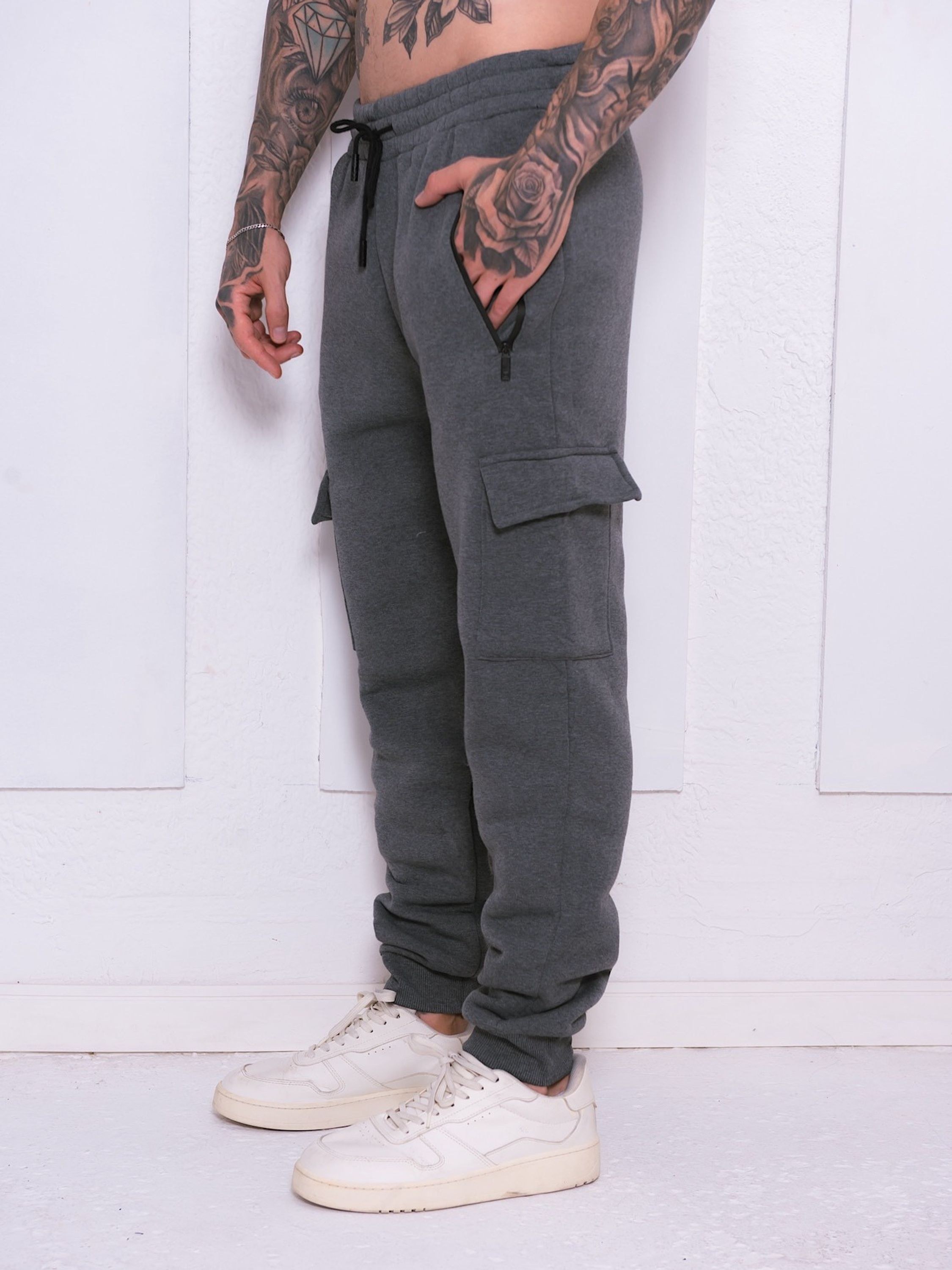 calça masculino moletom cargo com lã elástico na cintura