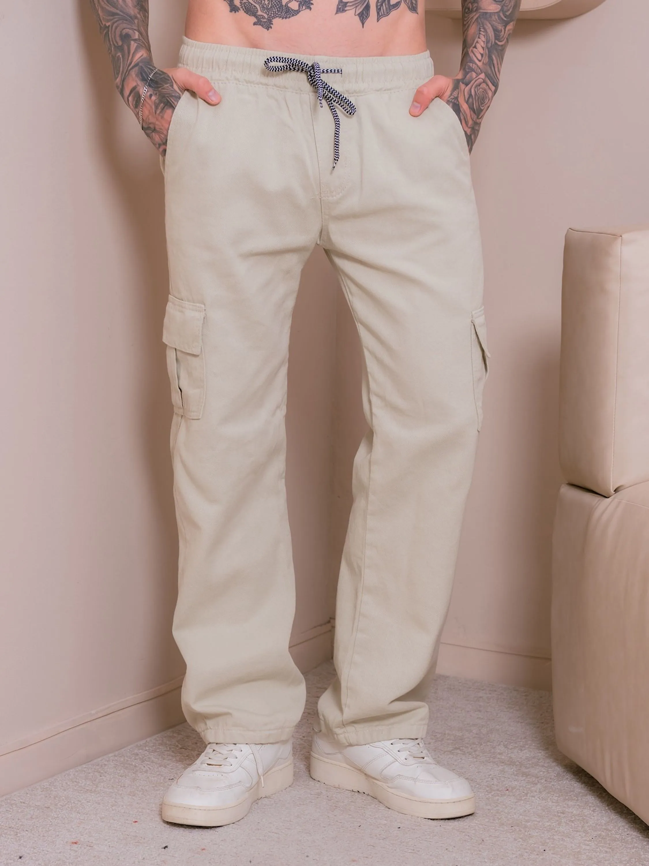 Calça Jeans Cargo com elástico na cintura Masculina