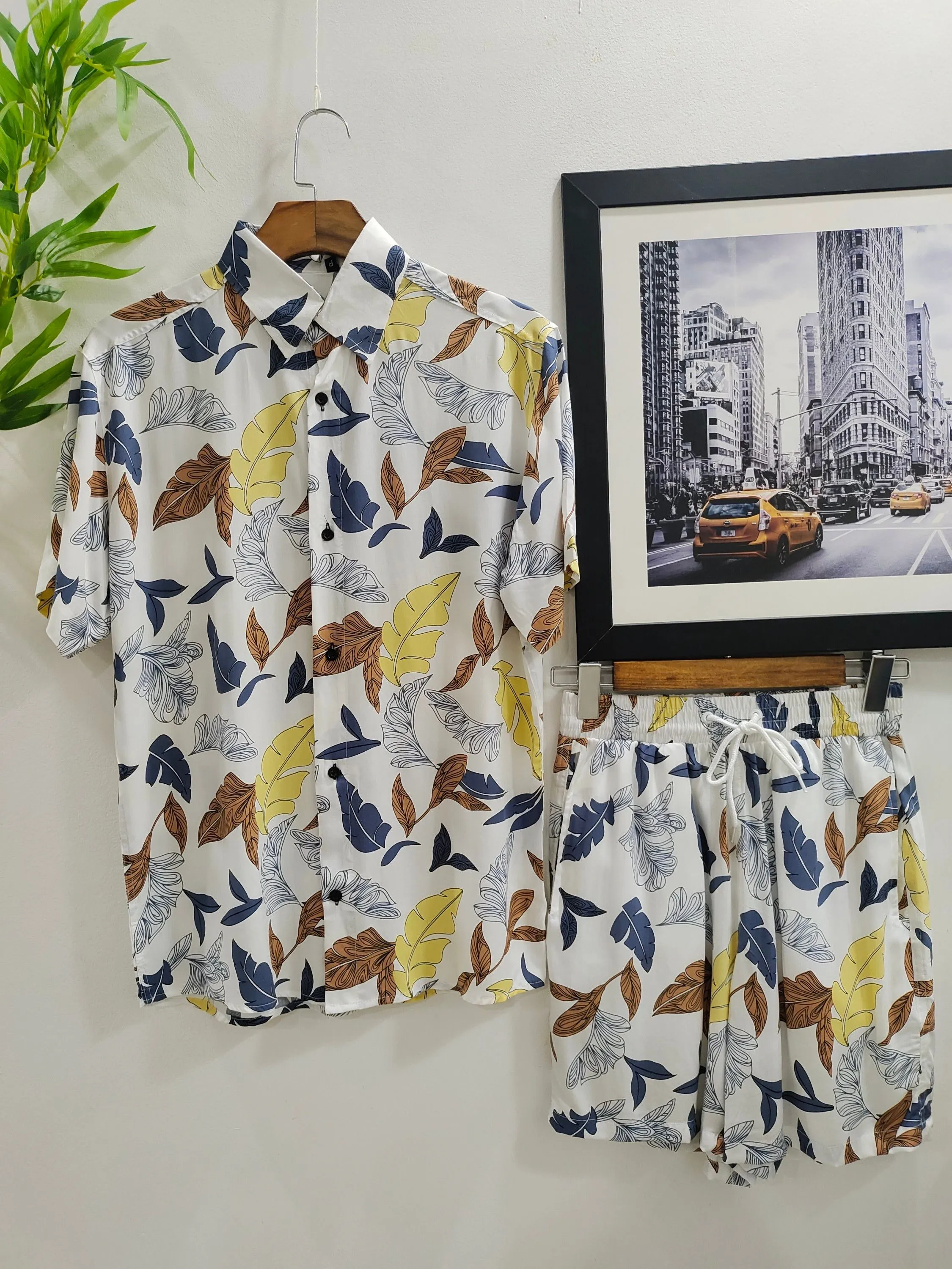 Conjunto de camisas e Short masculinas estampadas  havaianas praia verão manga curta viscose com elastano  encolhe um pouquinho