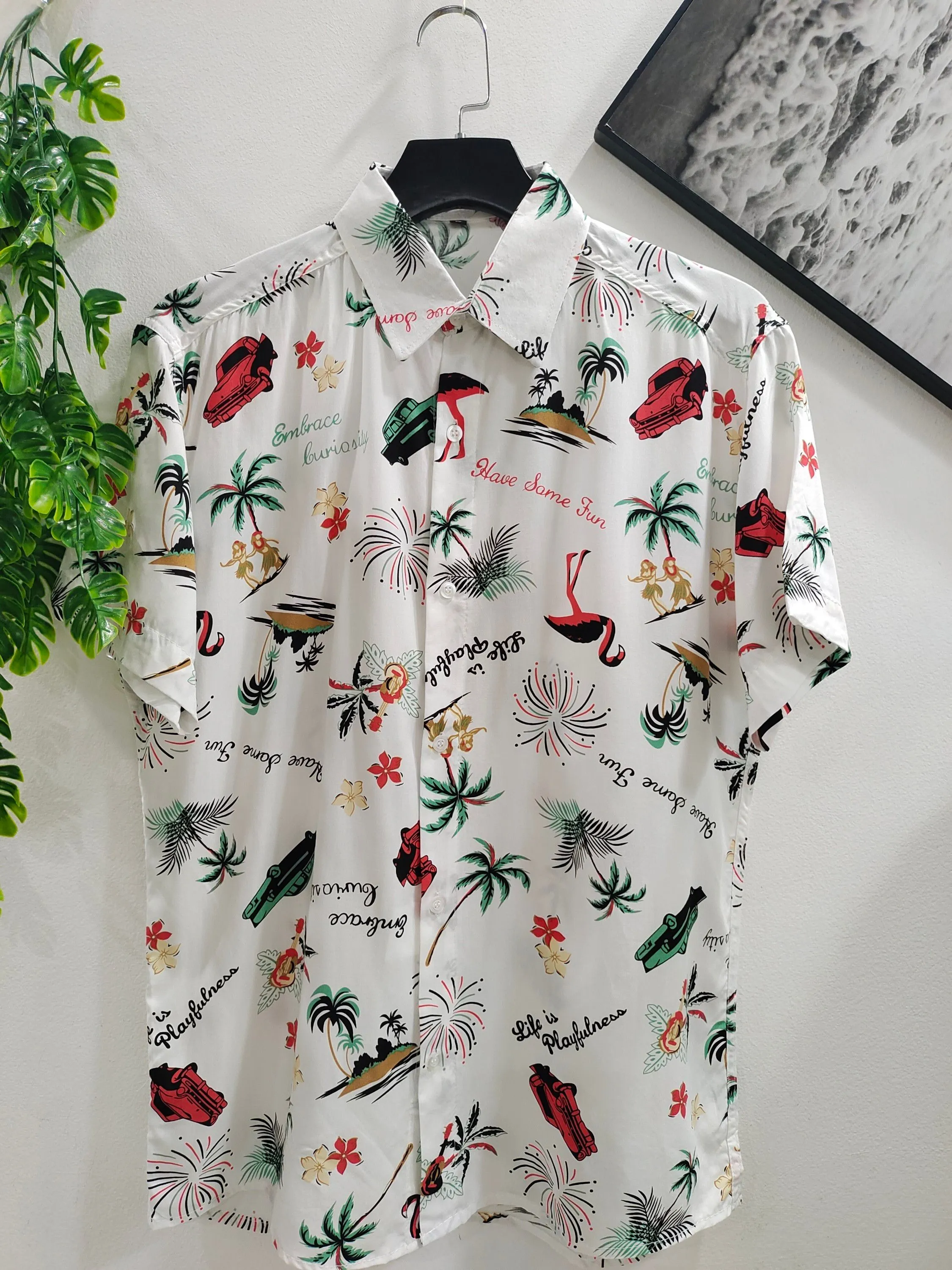 Camisa Floral Havaiana Praia Verão Masculino Manga Curta De Botão Tecido100% Viscose