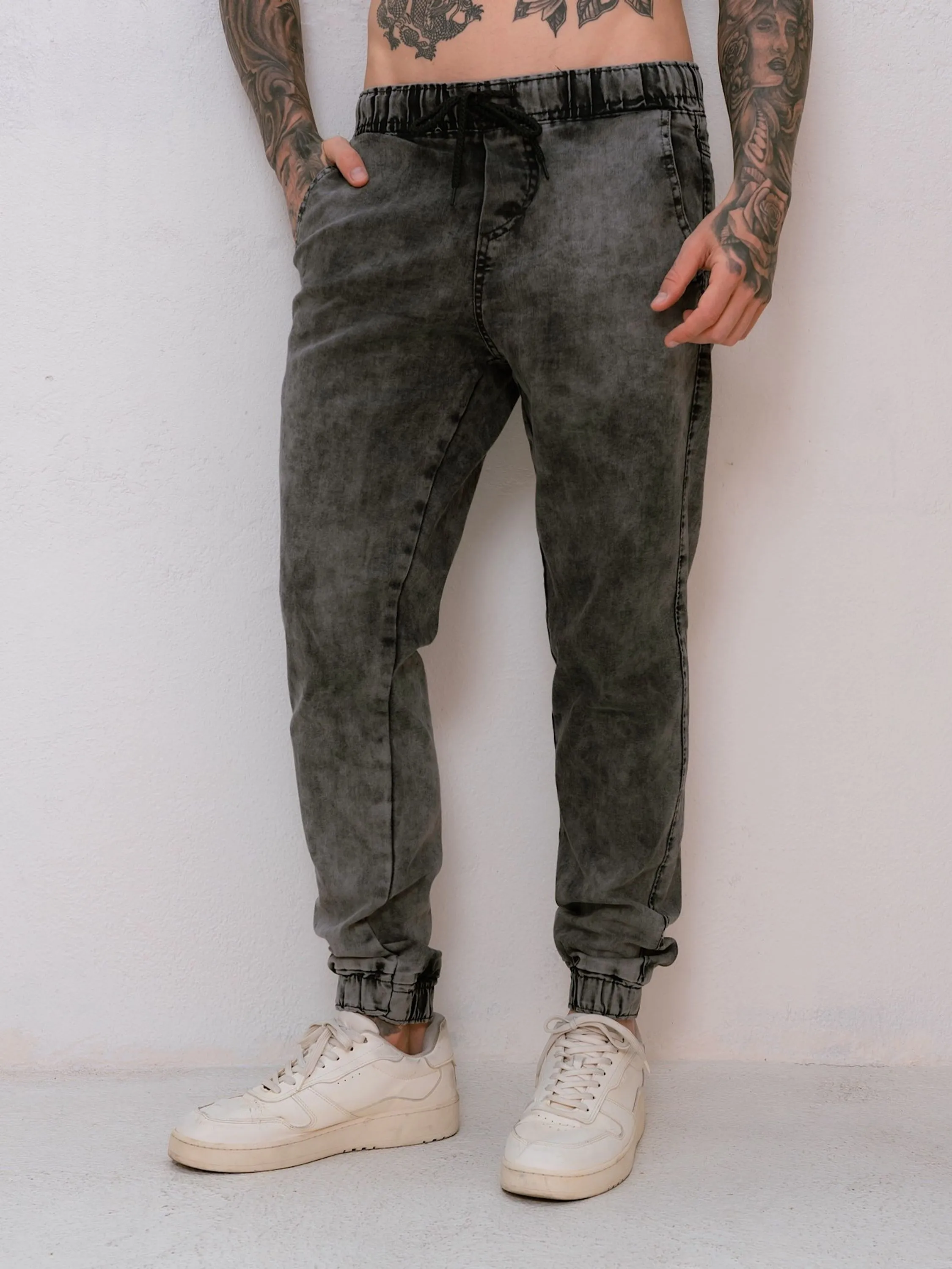 Calças Jogger Jeans Sarja Masculina Com Punho