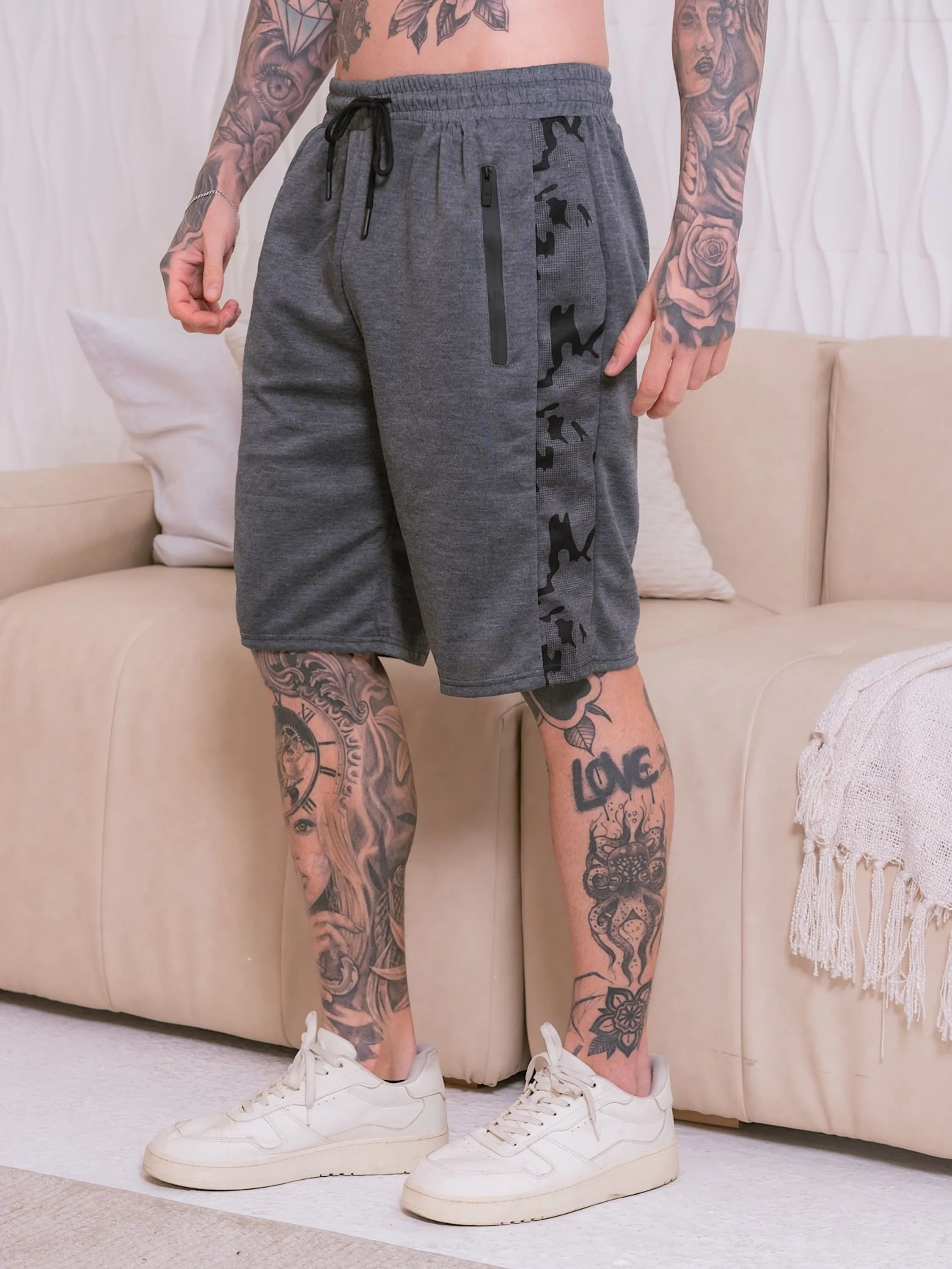 Bermuda  moletom masculina /Bolsos com ziper /Cintura