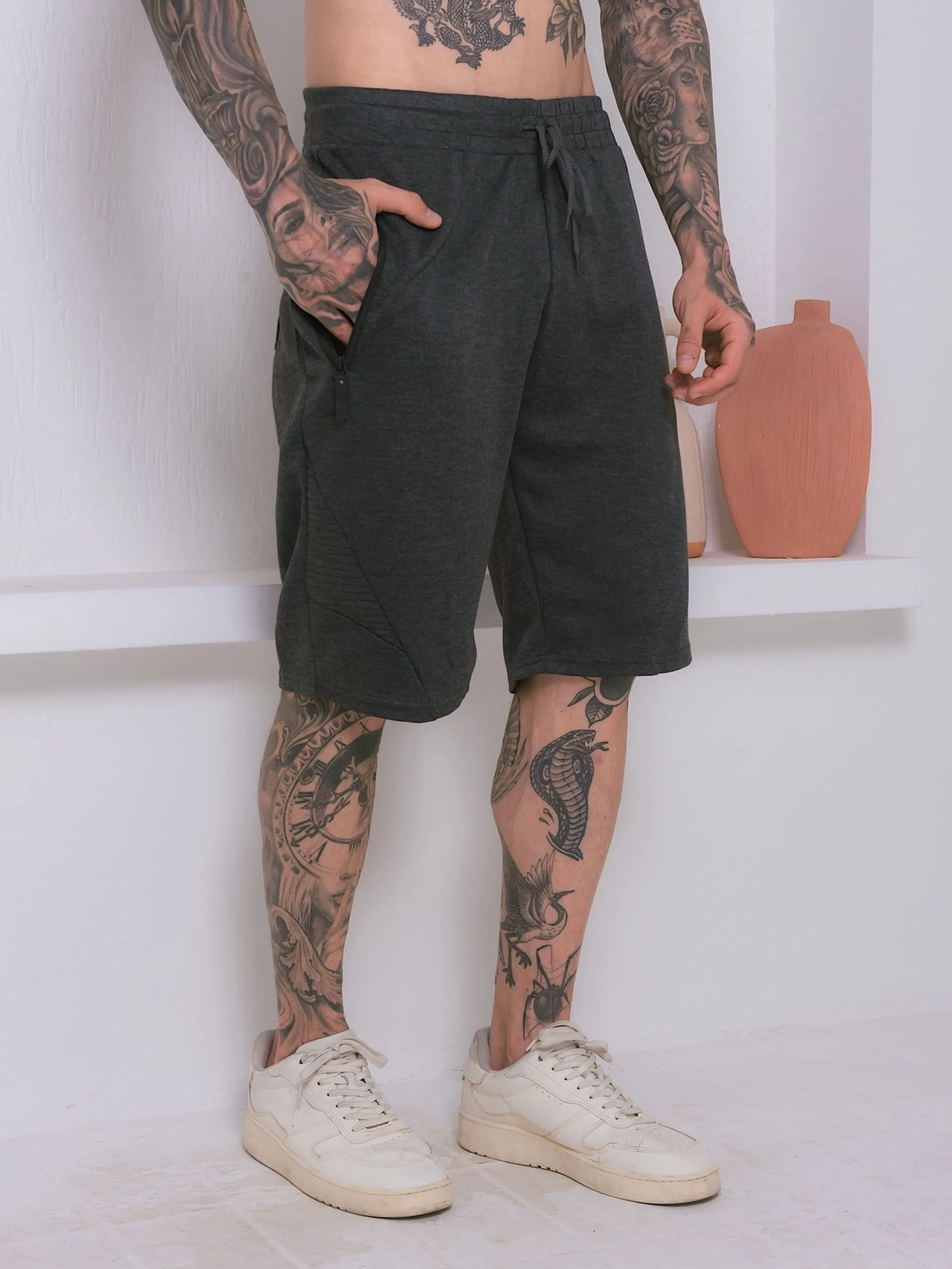 Shorts moletom masculina /Bolsos com ziper /Cintura elástica