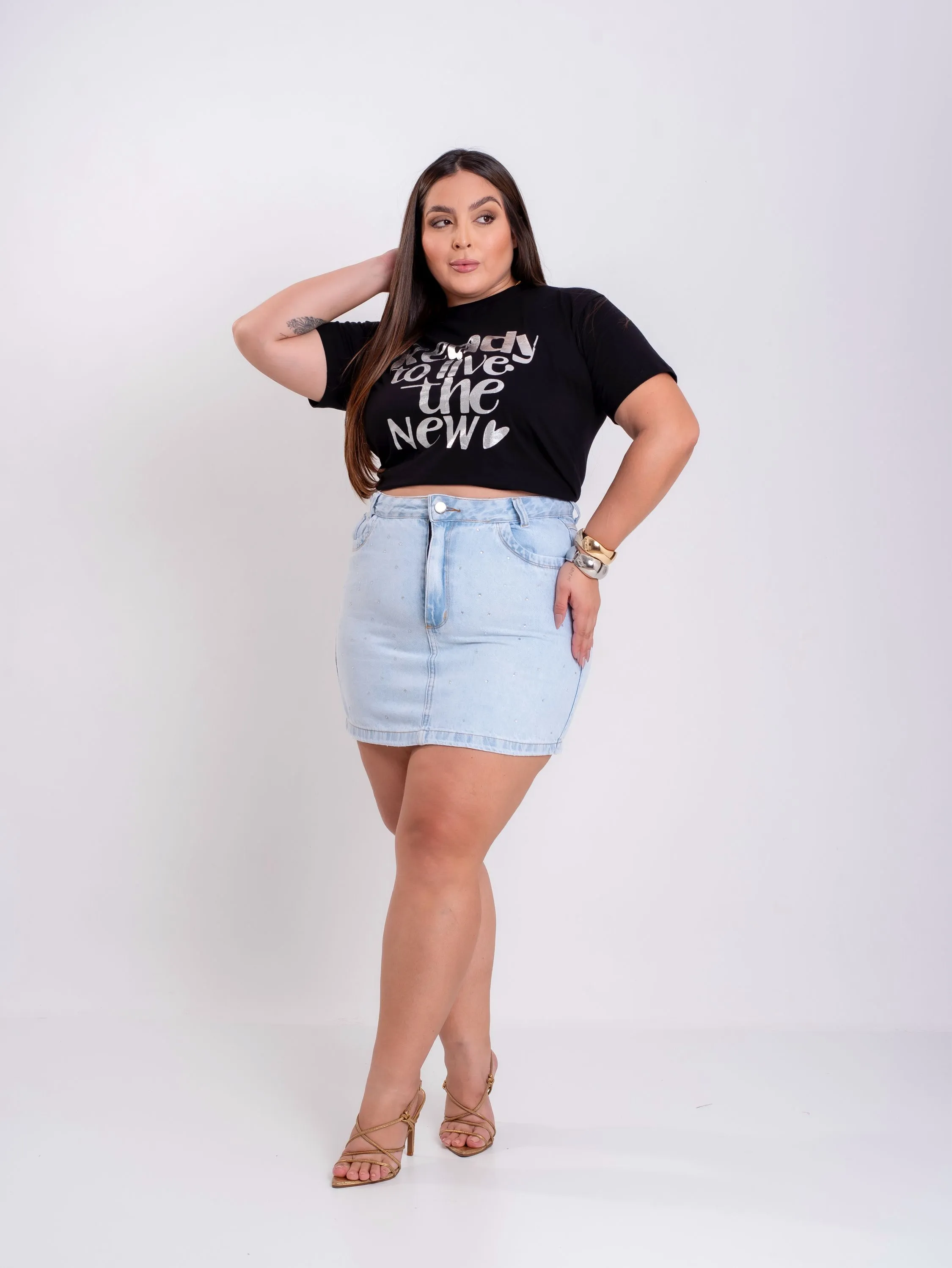 Saia jeans plus size