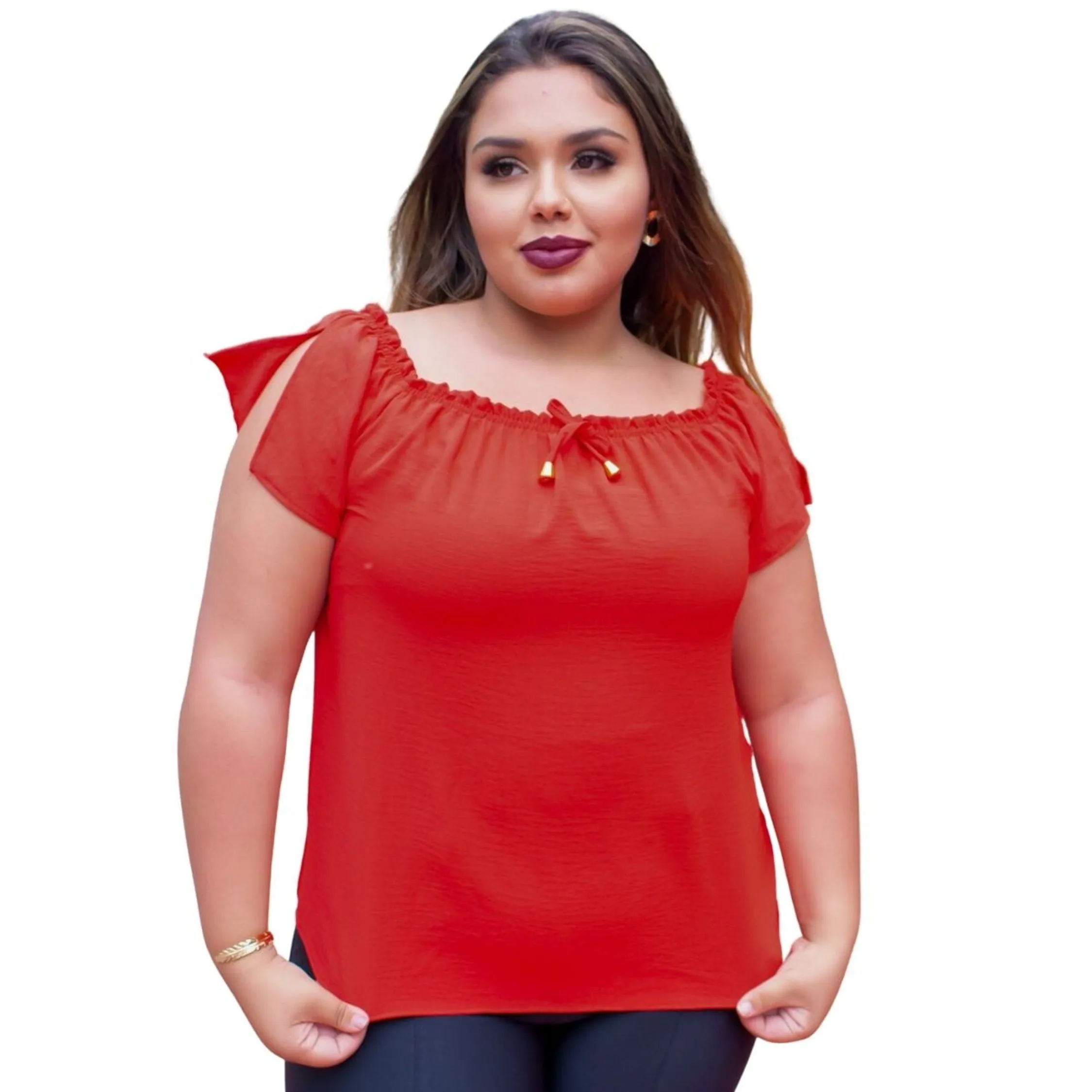 Blusa feminina ciganinha de manga curta M ao G1 - Blusa social feminina ombro a ombro com recorte nas mangas 40 ao 52