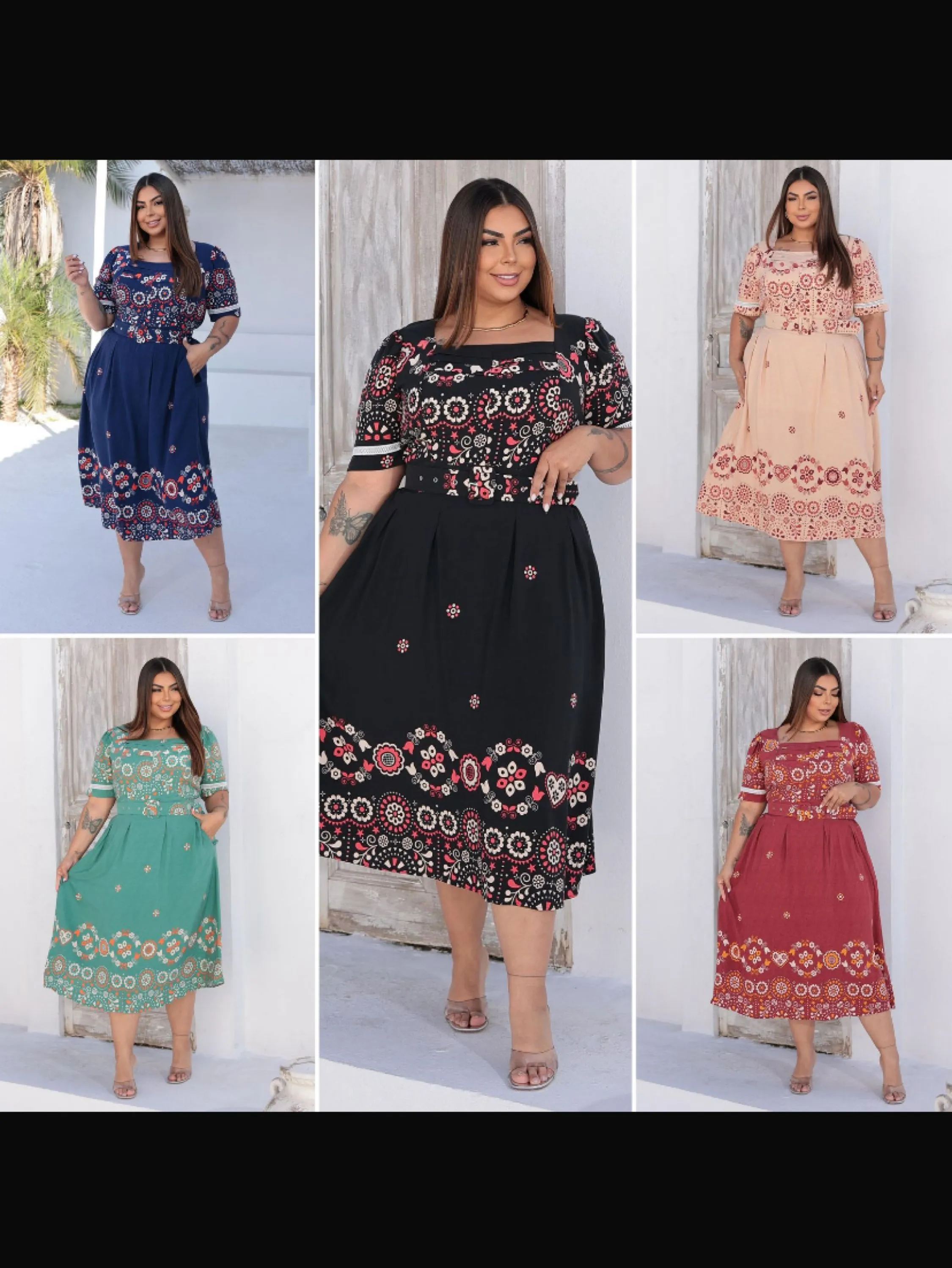 Vestido mid com bolso + cinto forrado Plus size