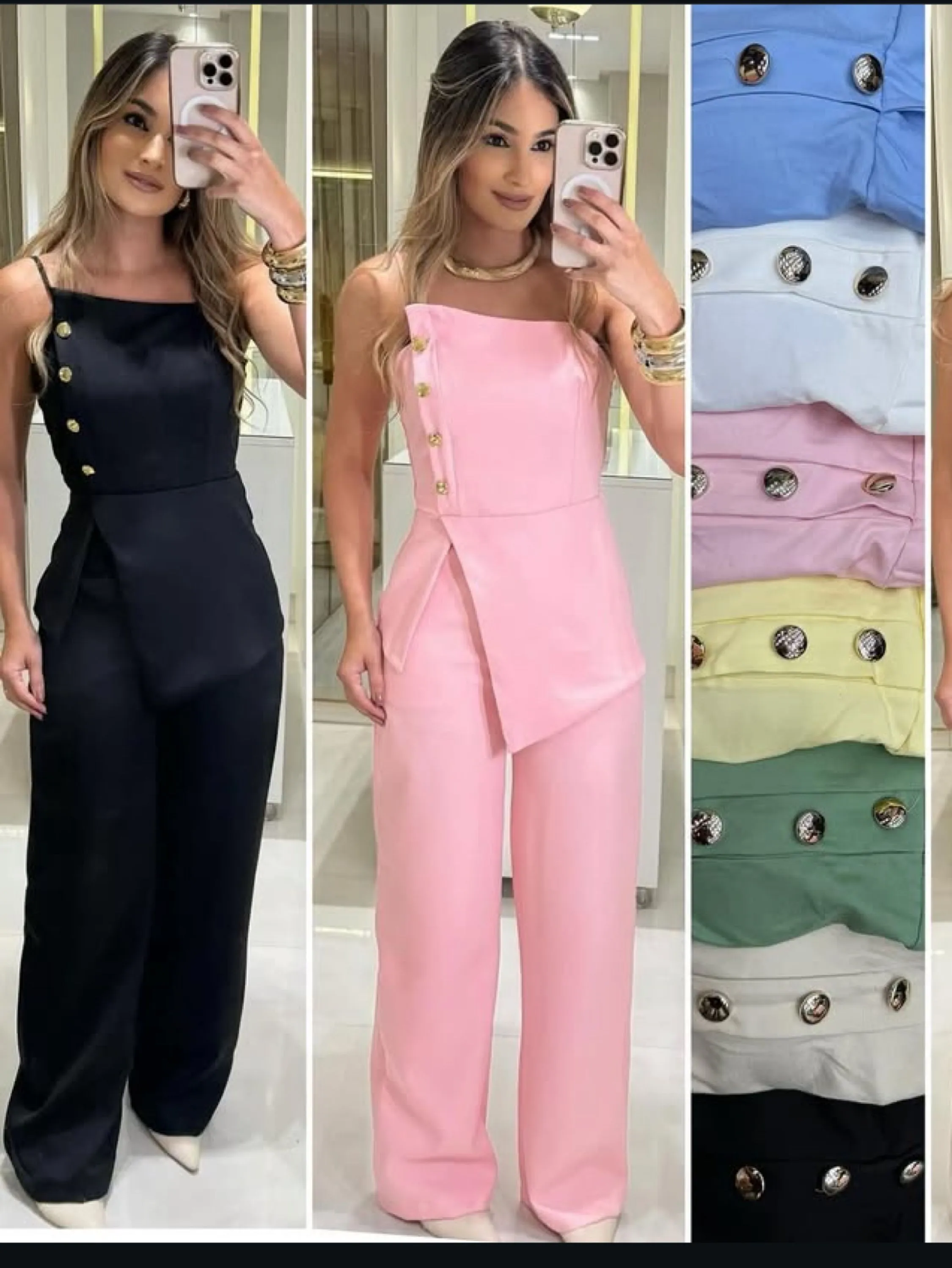 Conjunto Pantalona com bolsos e blusa assimétrica