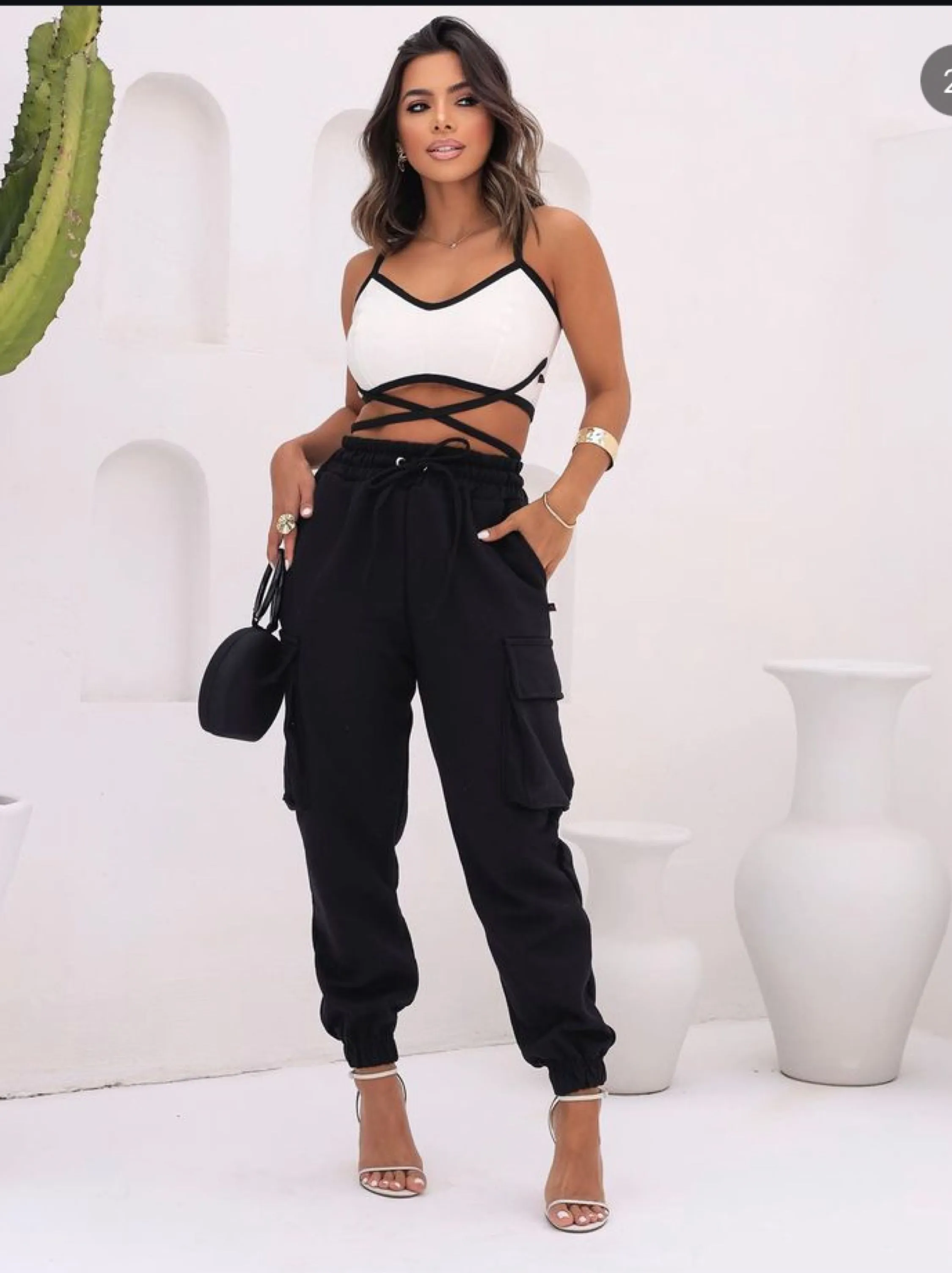 Conjunto top e calça jogger moletom sem felpo T unico