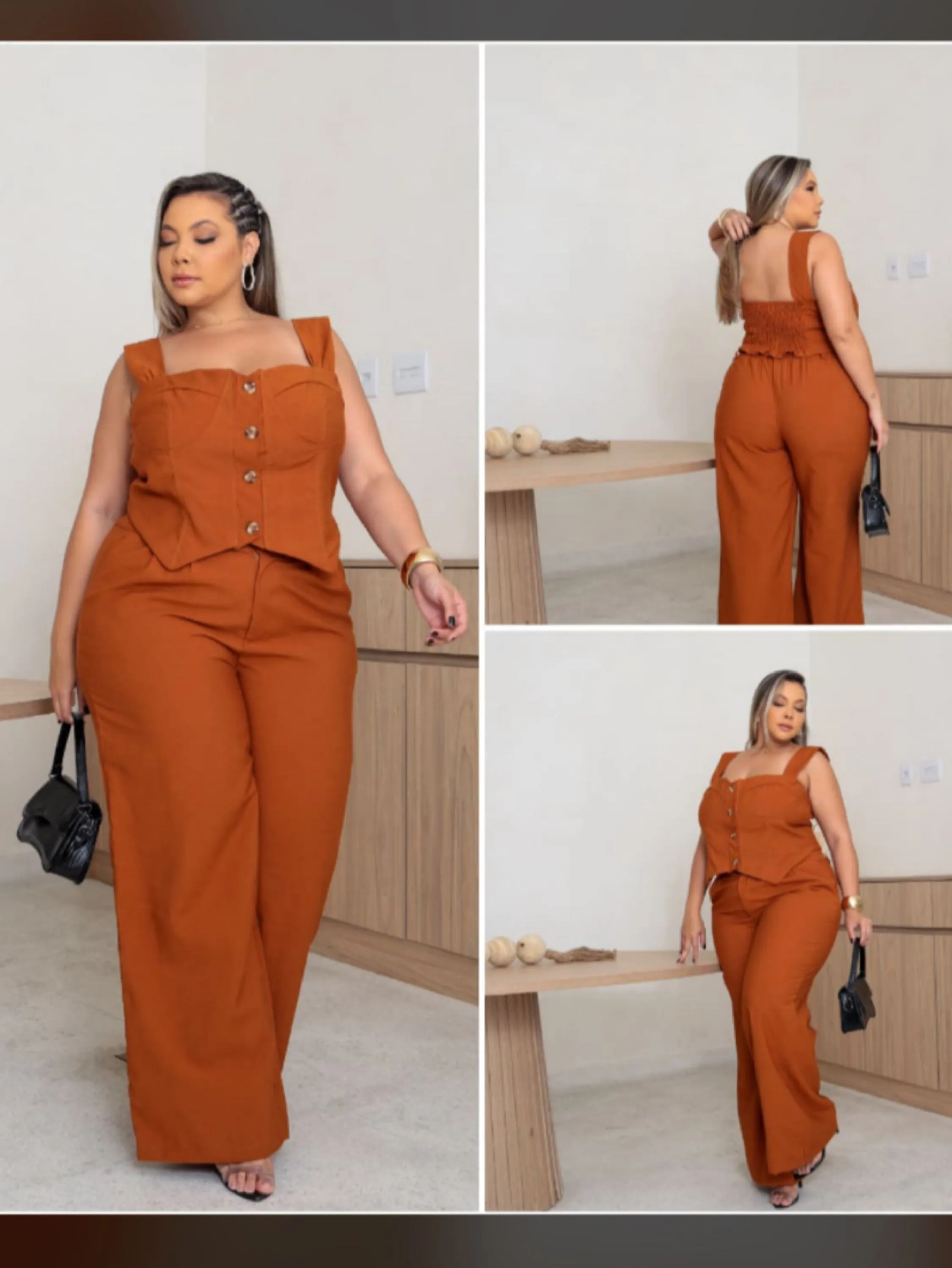 Conjunto Pantalonas e colete Plus size tecido sensorial