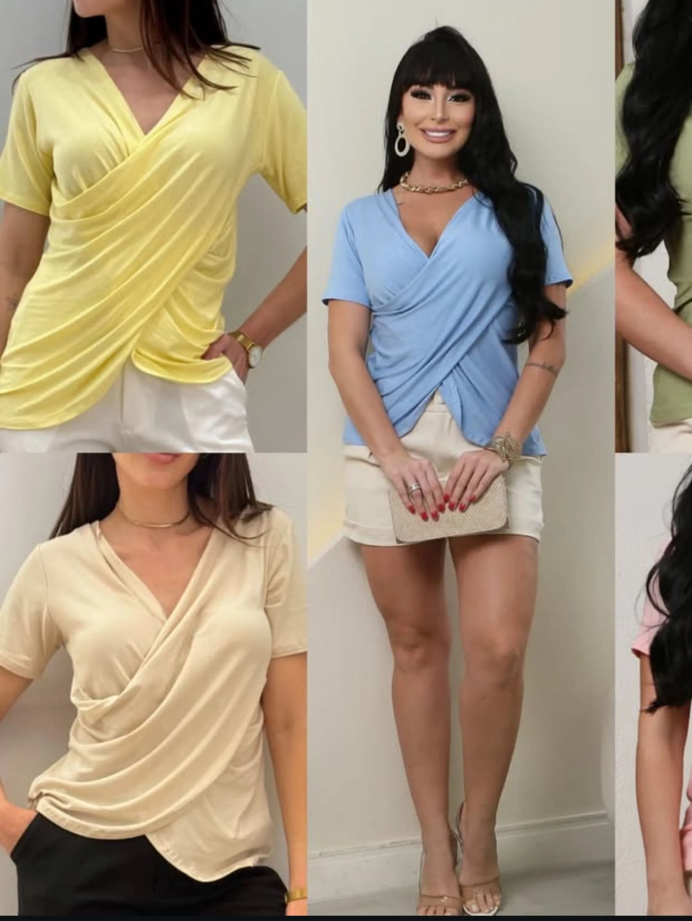Kit 4 blusinhas ttranspassada manga curta em visco lycra