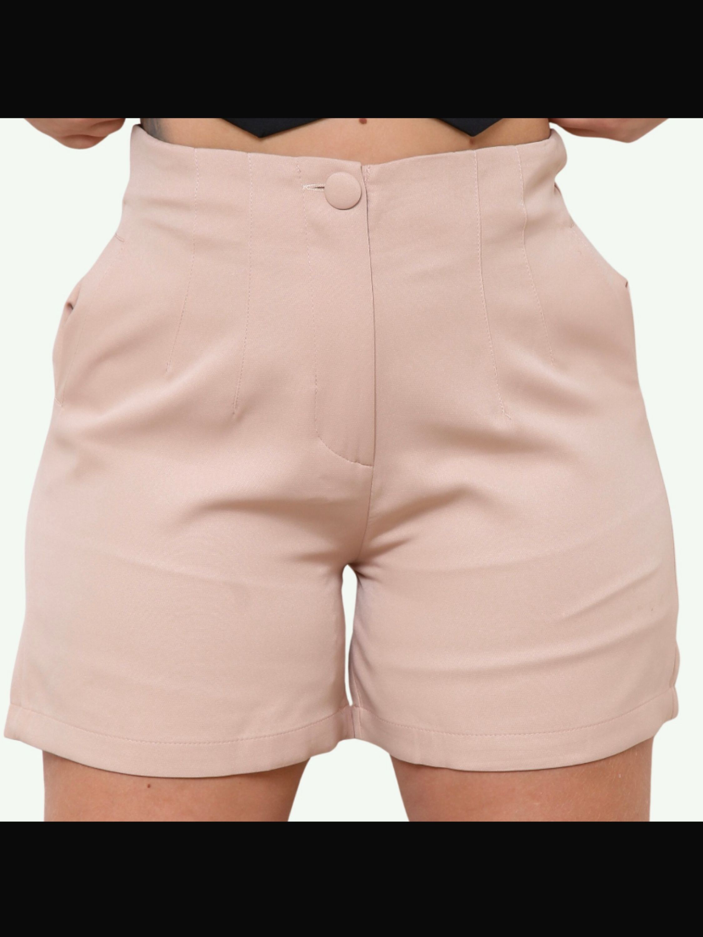 Shorts estilo zara botão encapado tecido alfaiataria