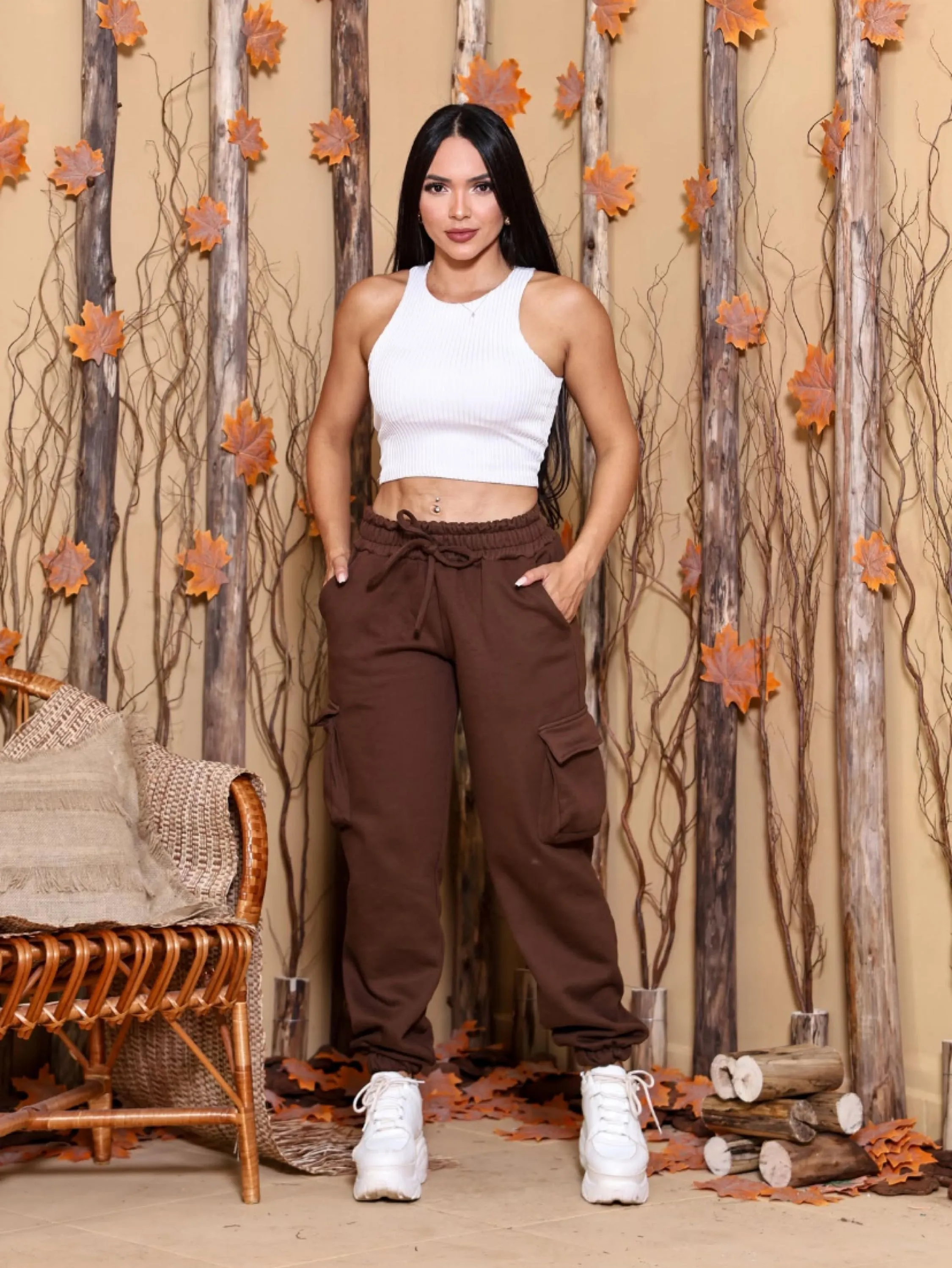 Calça cargo jogger de moletom 3 cabos