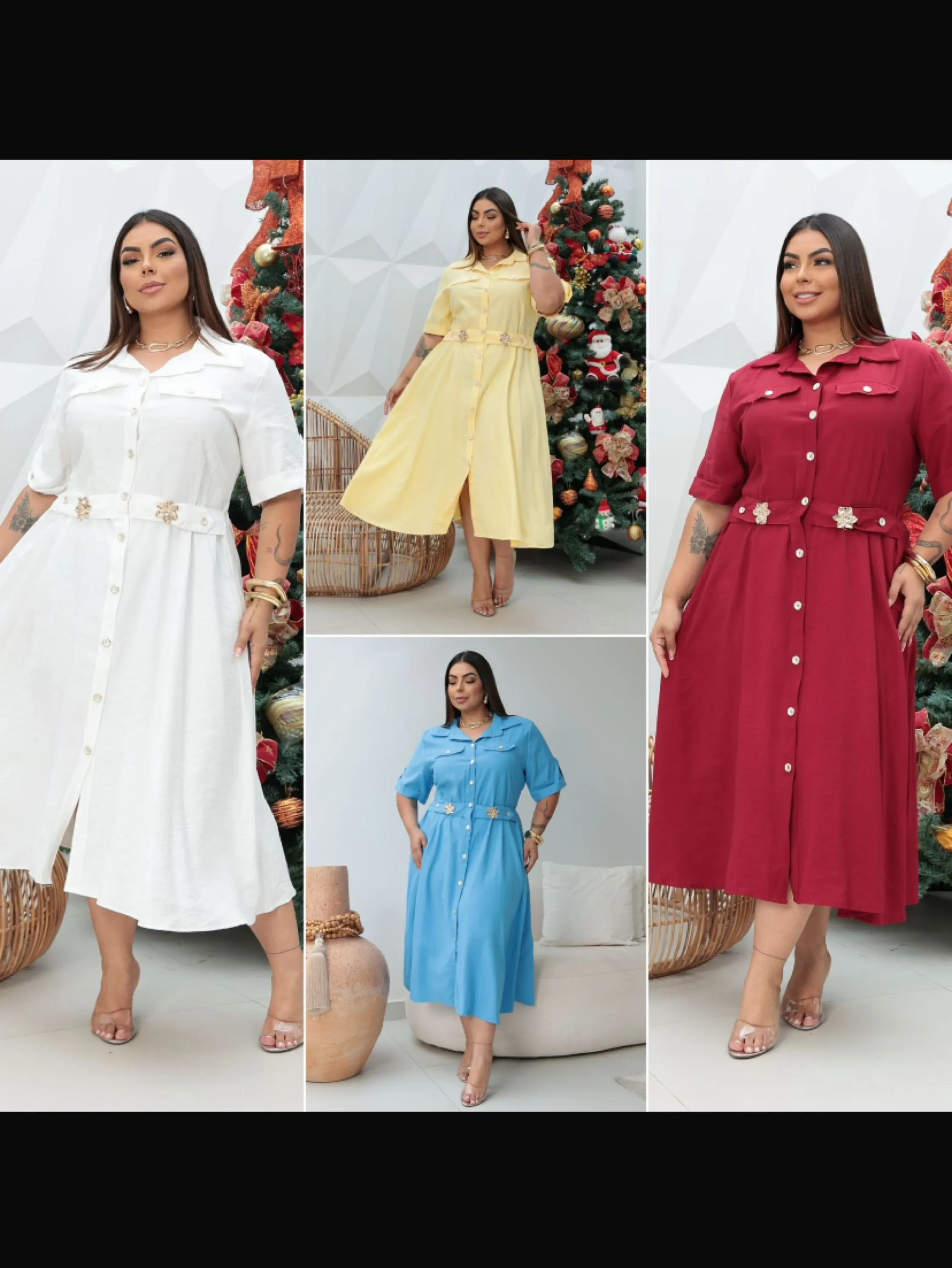 Chamise mídi com detalhe dourado na cintura Plus size