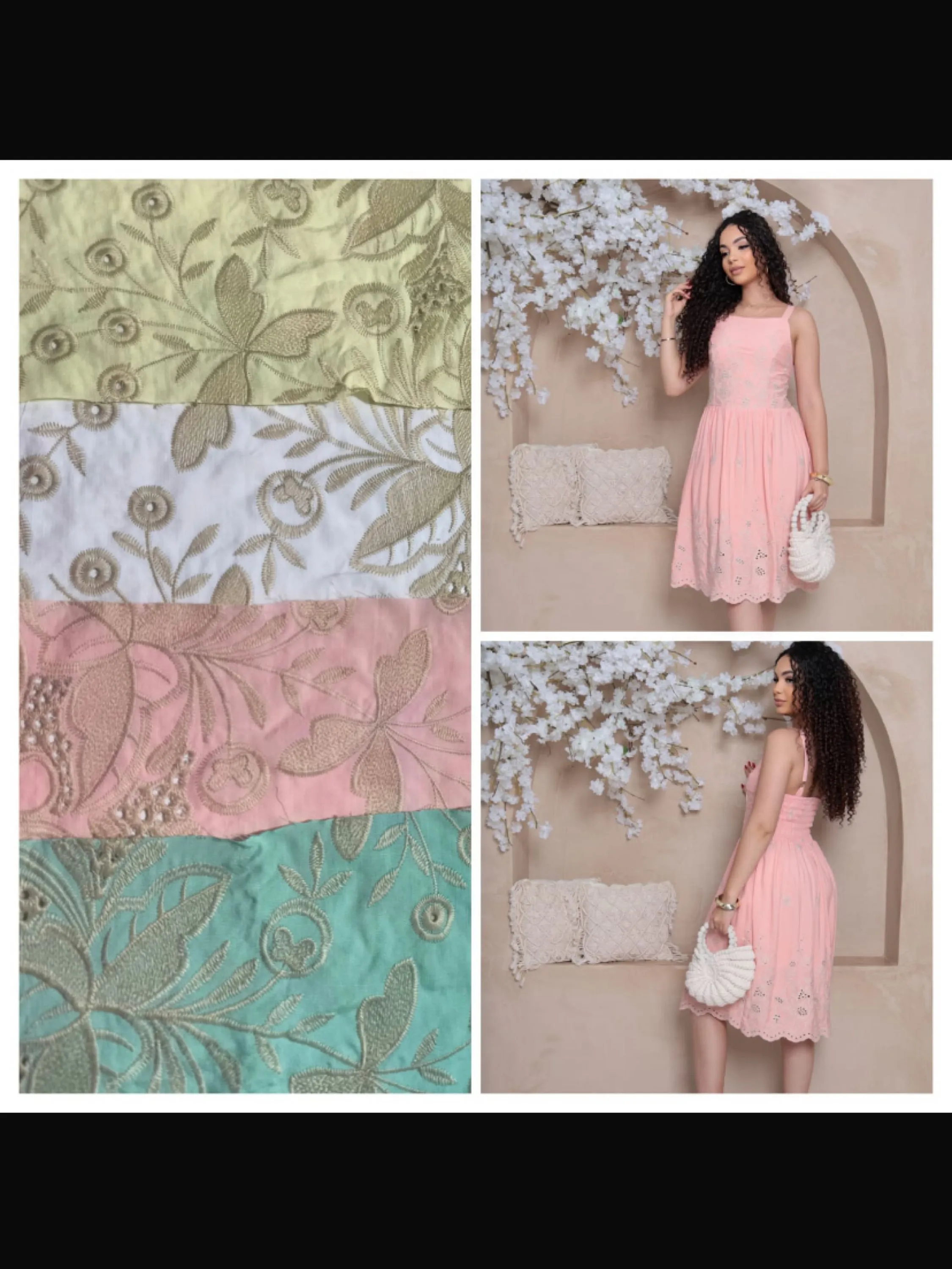 Vestido curto Elena com forro bordado